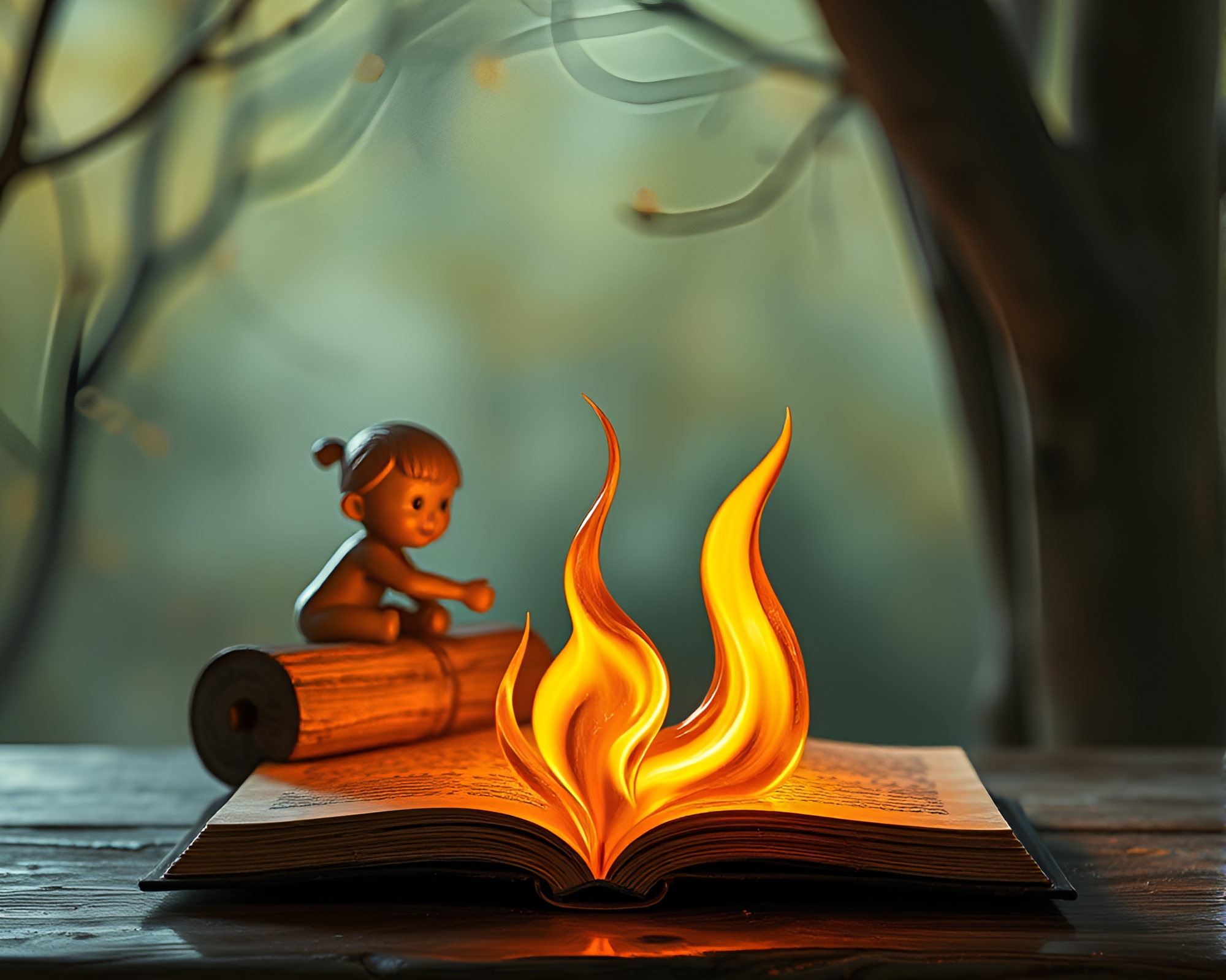 Bronze Patina Murano Glass Bonfire Warmth Illustration – free AI stock image