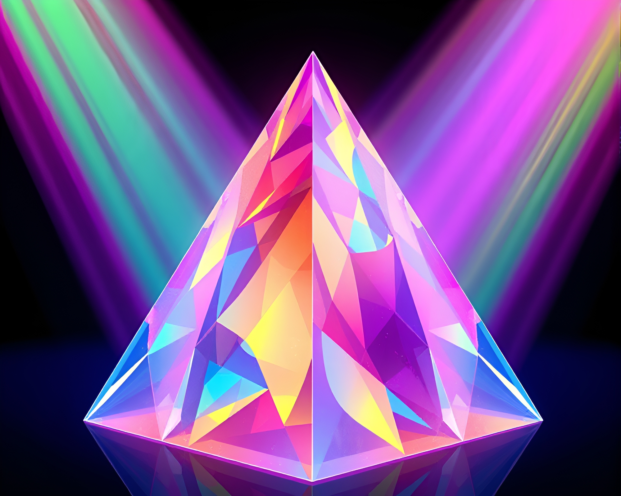 Neon Glass Pyramid Among Vibrant Anime Paper Textures – free AI stock image