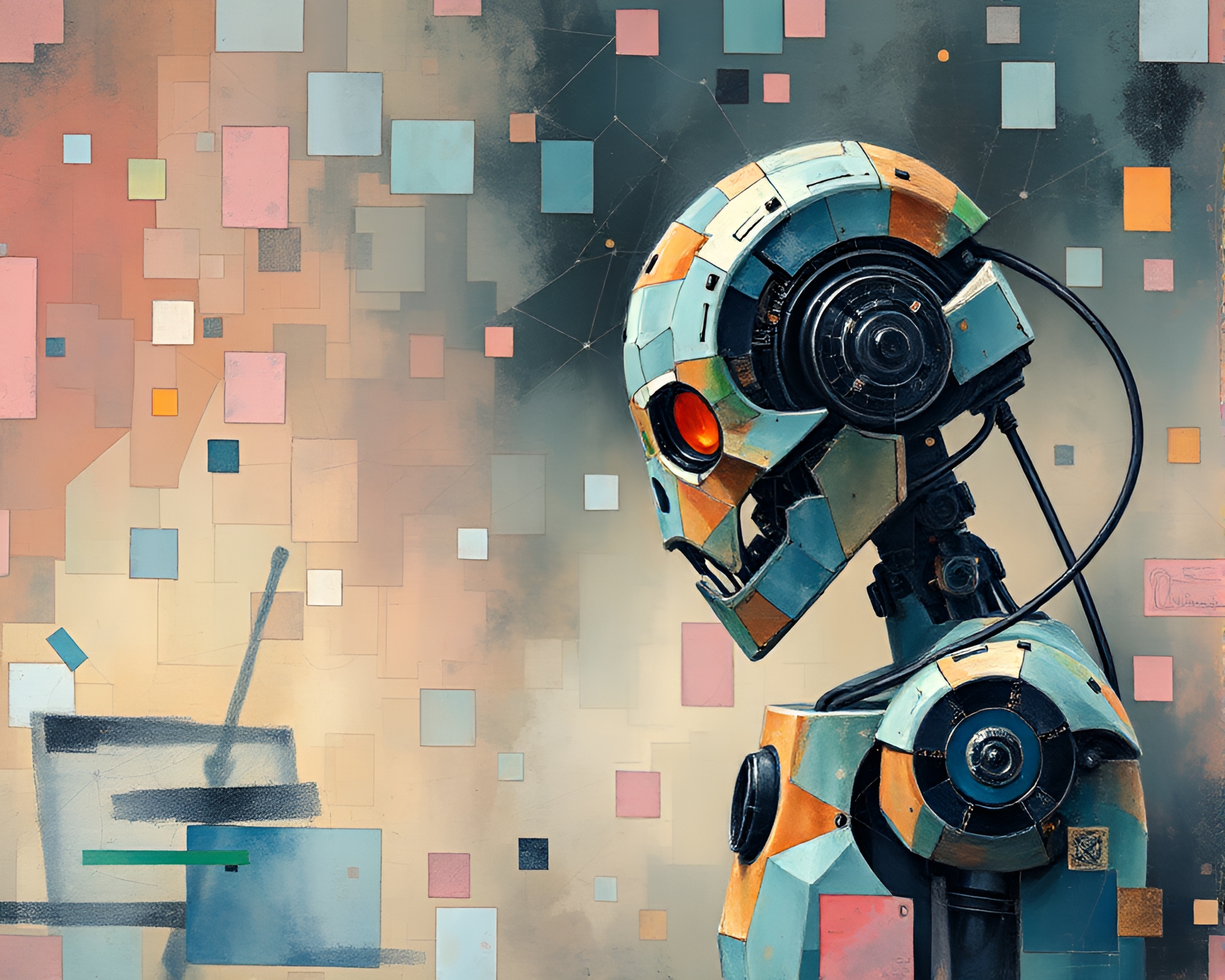 Robotic Laboratory in Gouache Fragmented Harmony – free AI stock image
