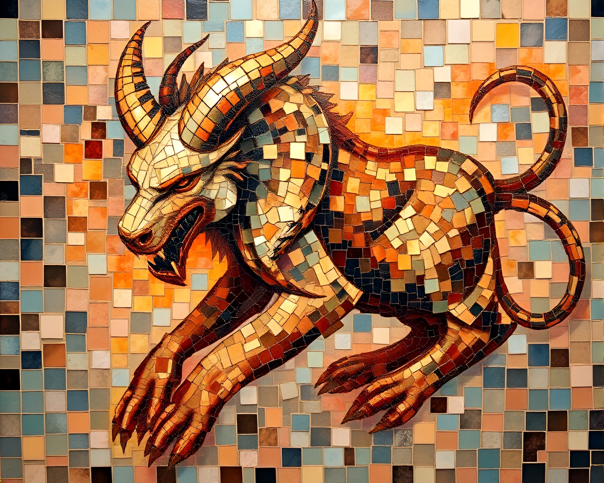 Majestic Cerberus Mosaic in Tempered Frame – free AI stock image