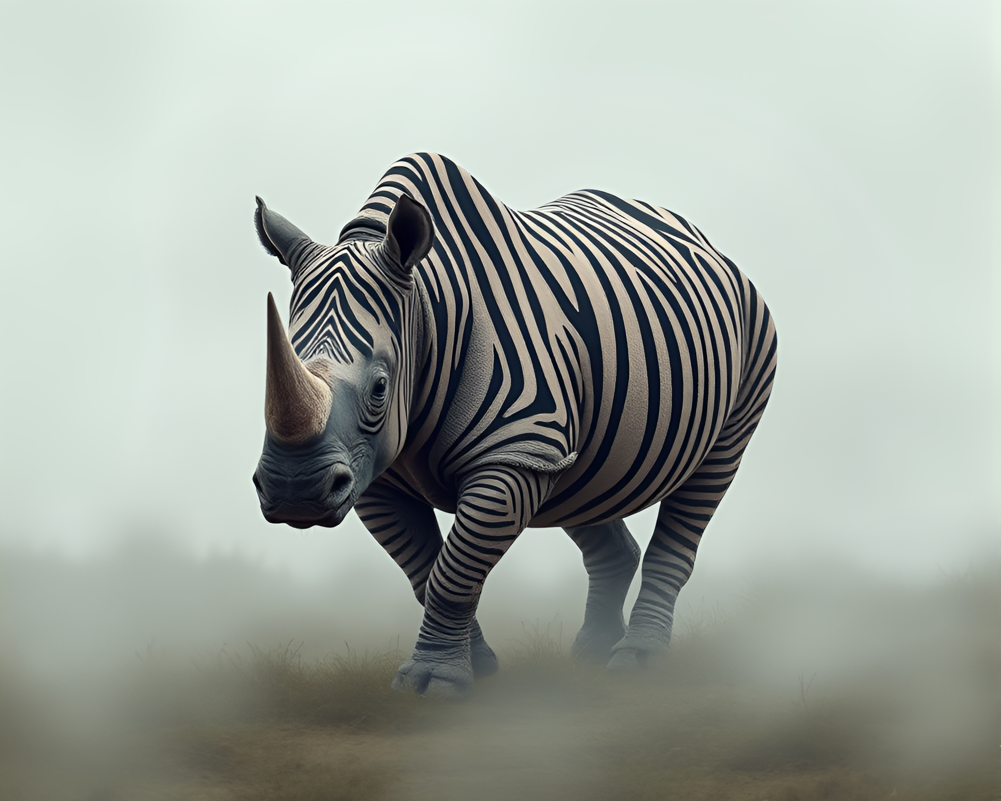 Rhinoceros in Striped Fashion Fog – free AI stock image