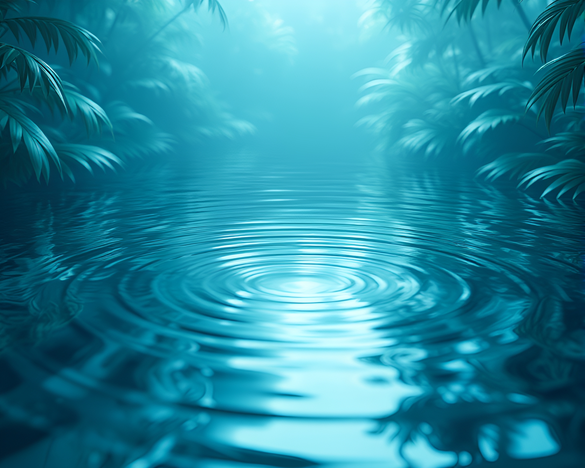 Jungle Reflections: Ice-Blue Ripples in Still Animation – free AI stock image