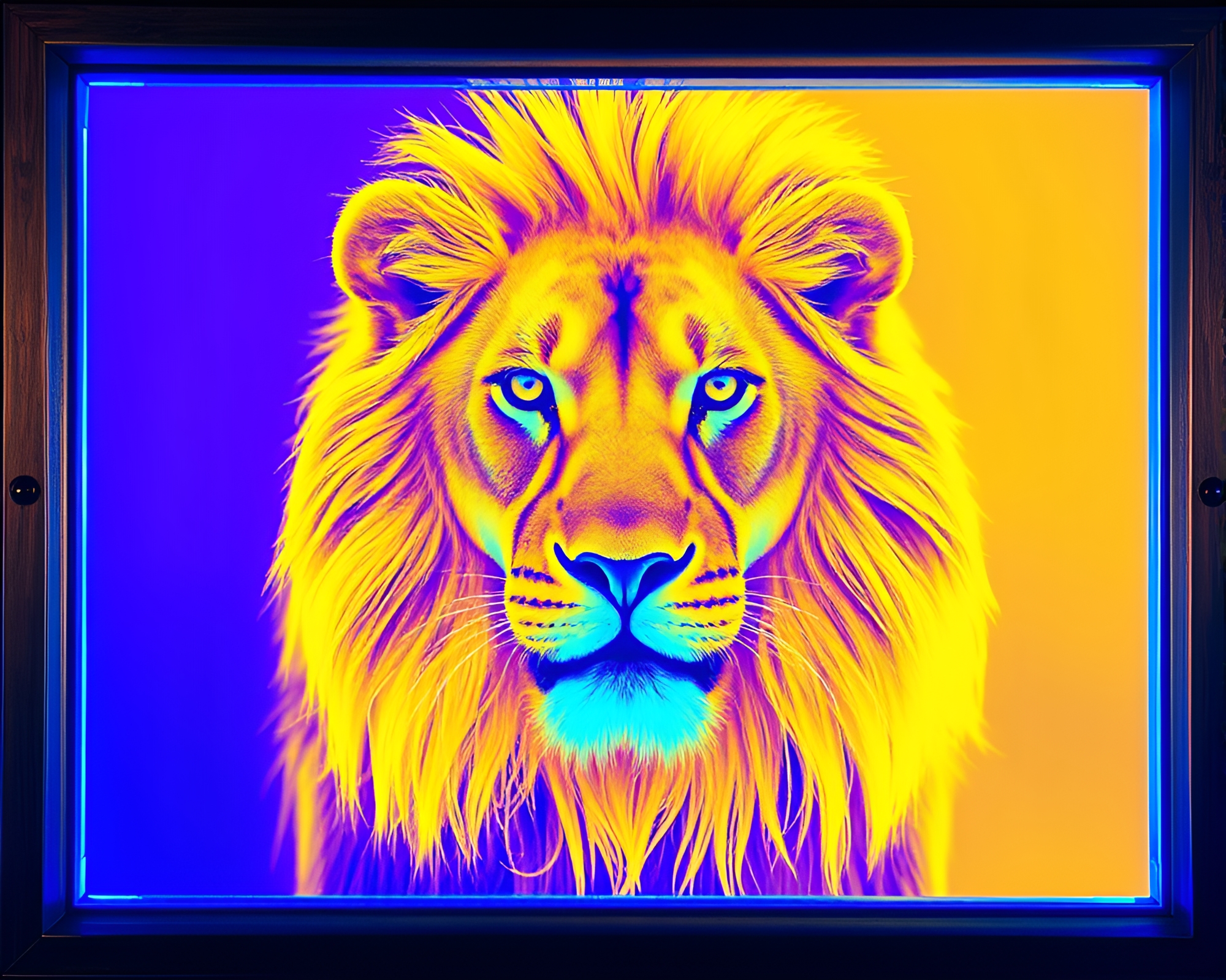 Lion in Steel-blue Thermal Vision Frame – free AI stock image