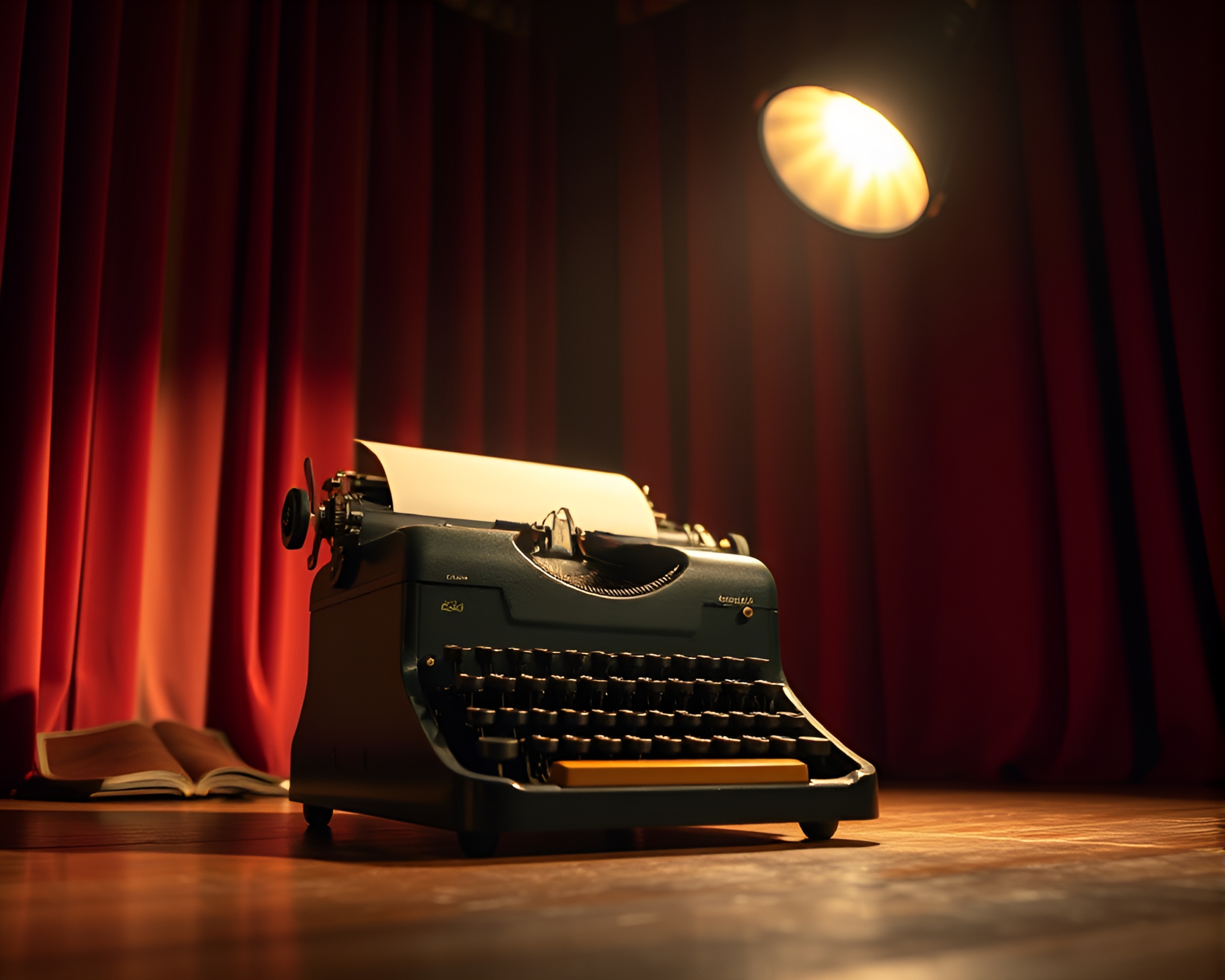 Vintage Typewriter Bathed in Stage Spotlight – free AI stock image