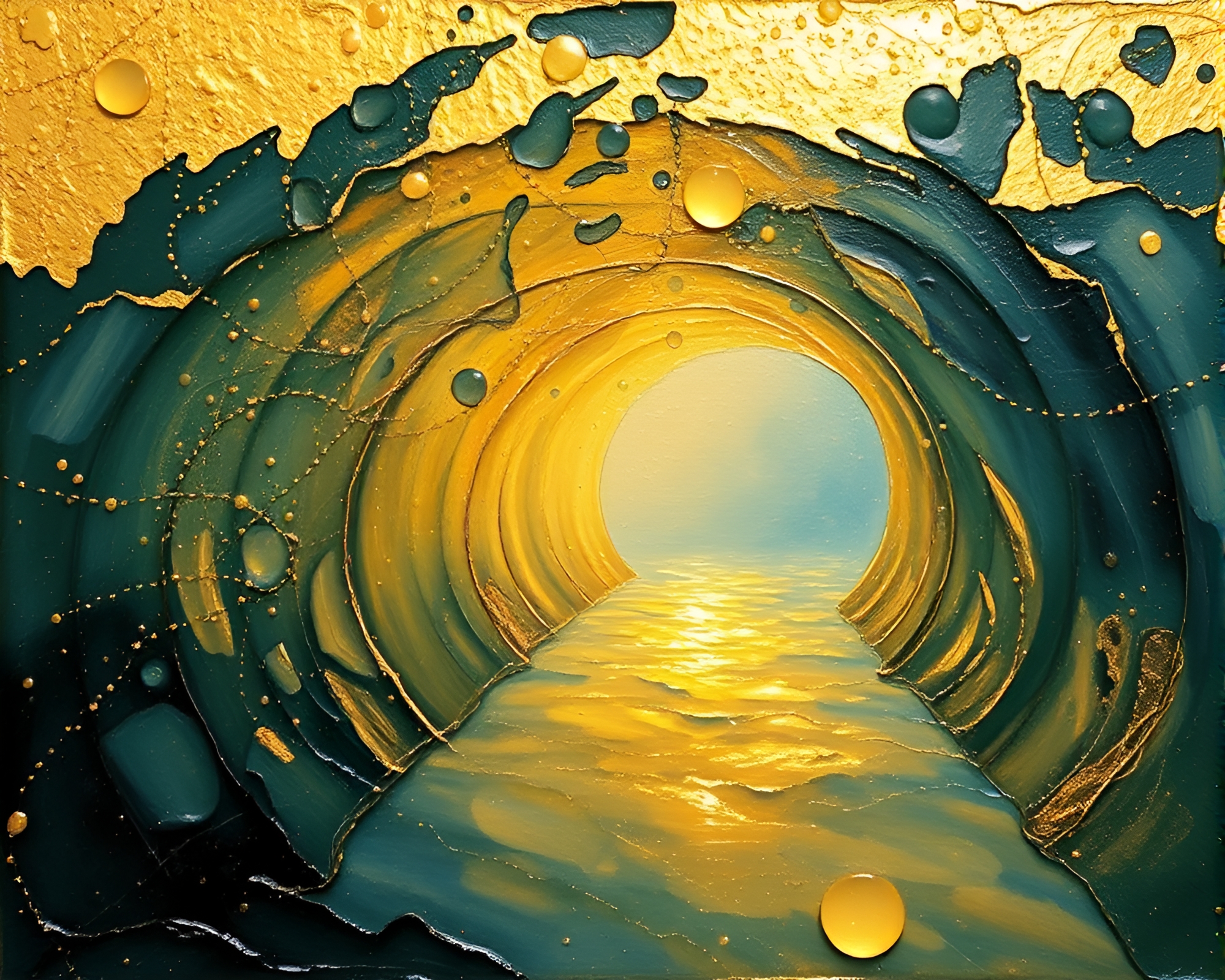 Golden Glass Tunnel Illuminated by Encaustic Morning Light – free AI stock image