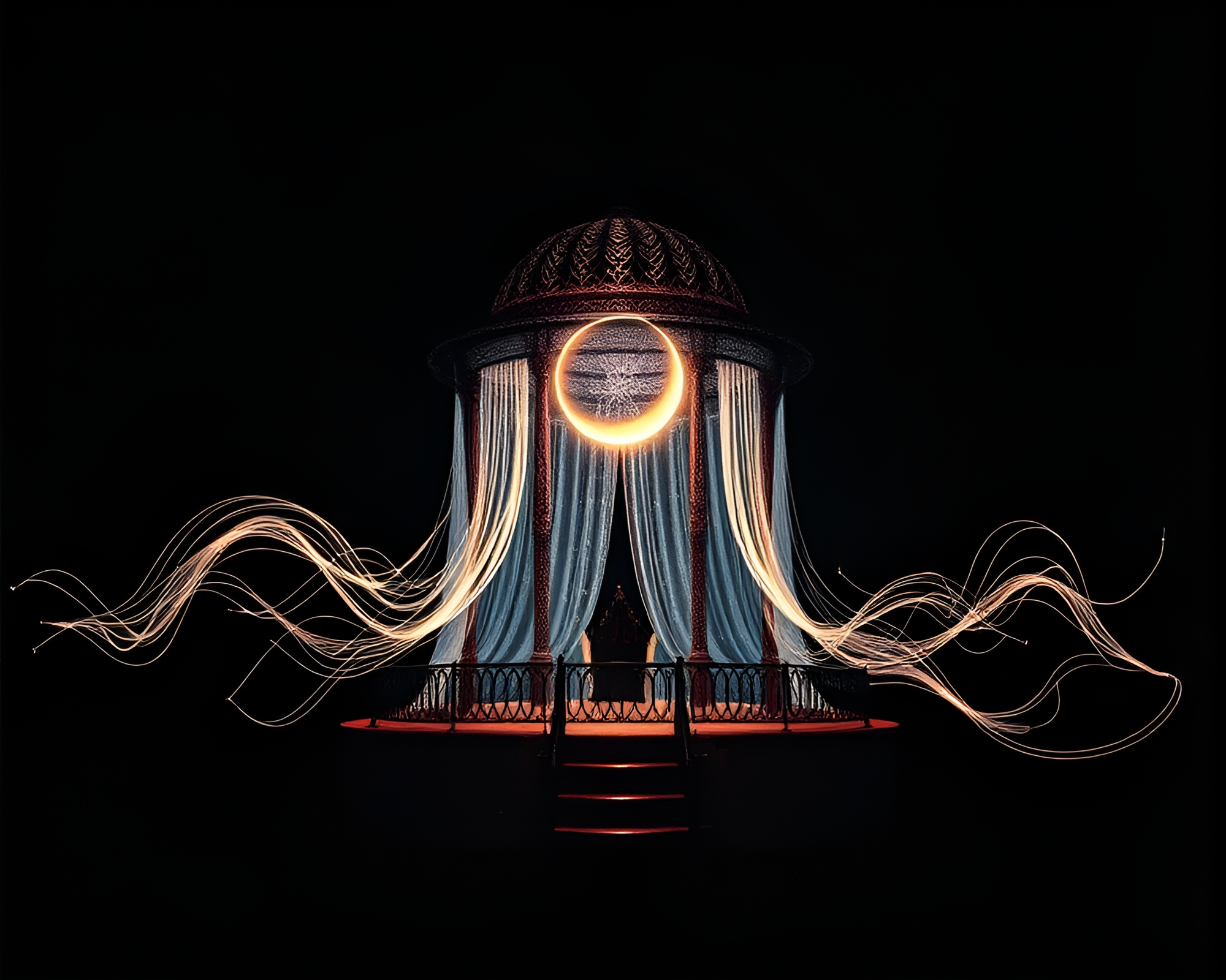 Ethereal Fiber Optic Pavilion in Eclipse Shadow – free AI stock image