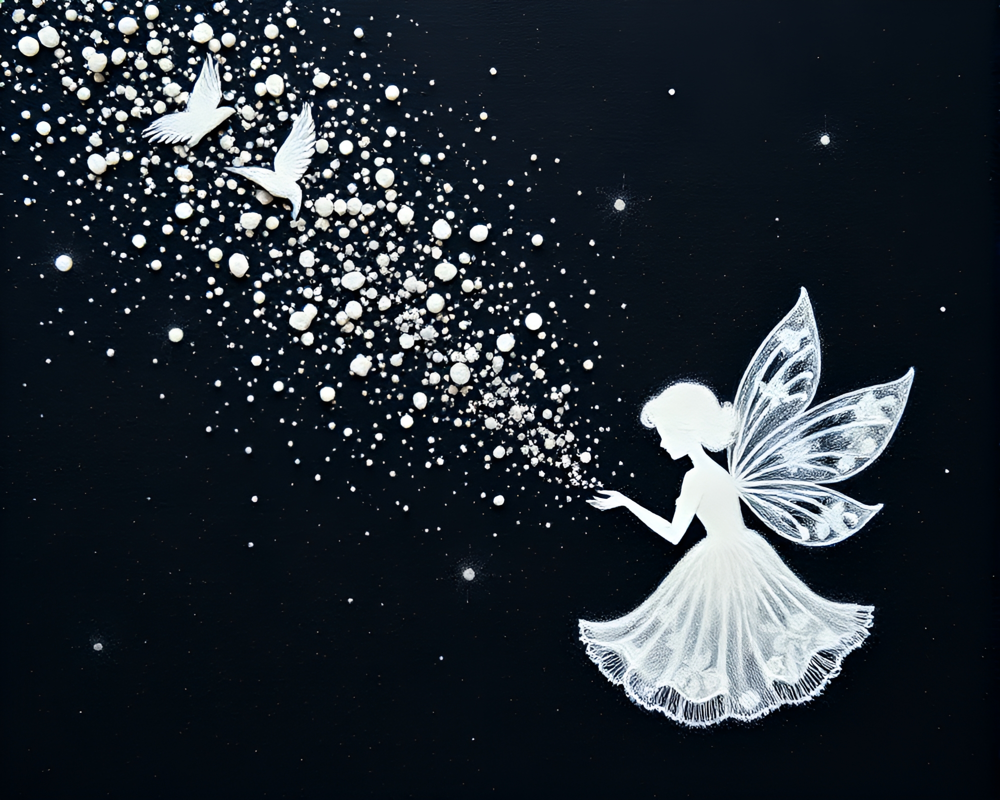 Enchanting Fairy Dust in Ivory White Pointillism Art – free AI stock image