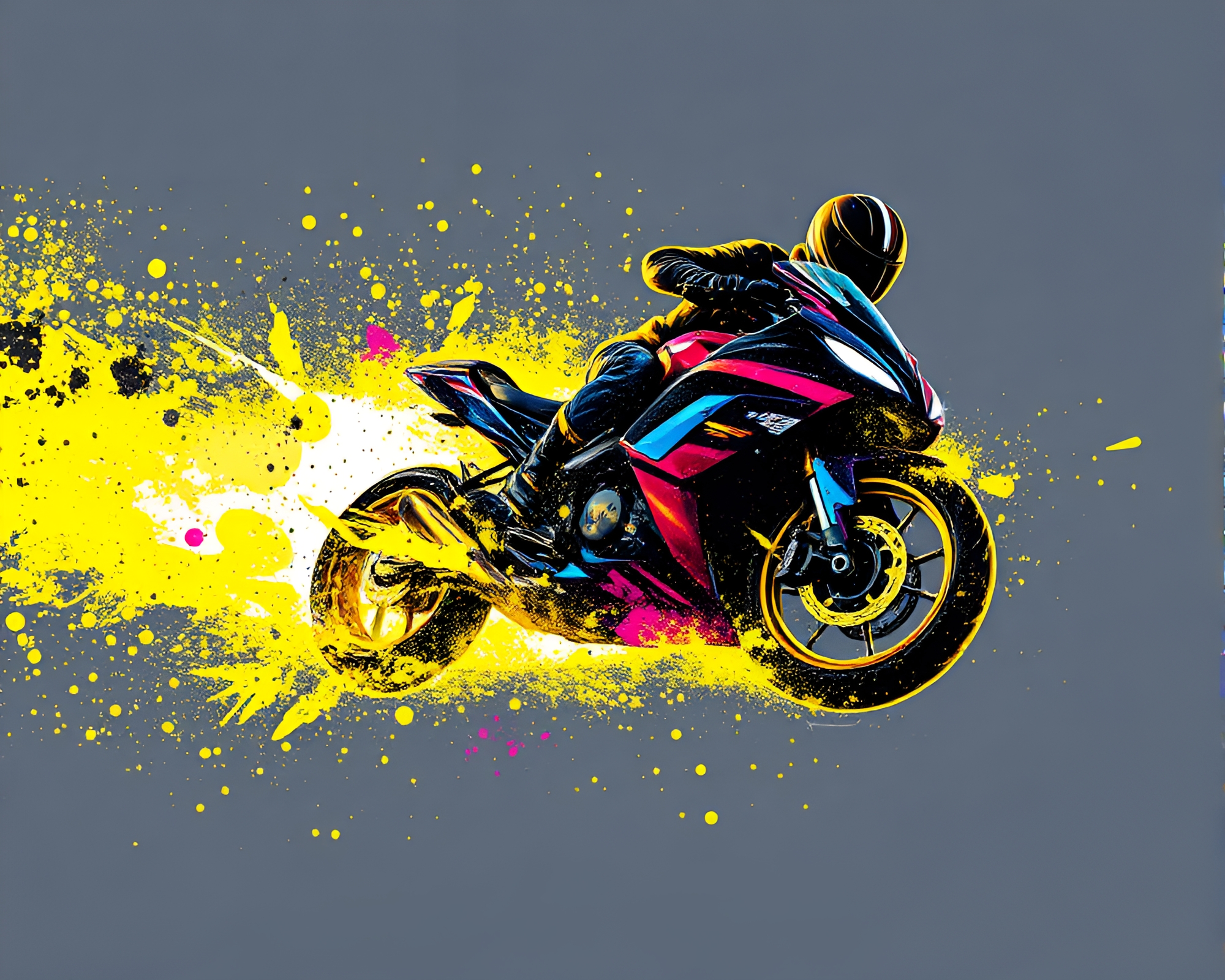 Phosphorescent Hoverbike Ink Splashes Composition – free AI stock image