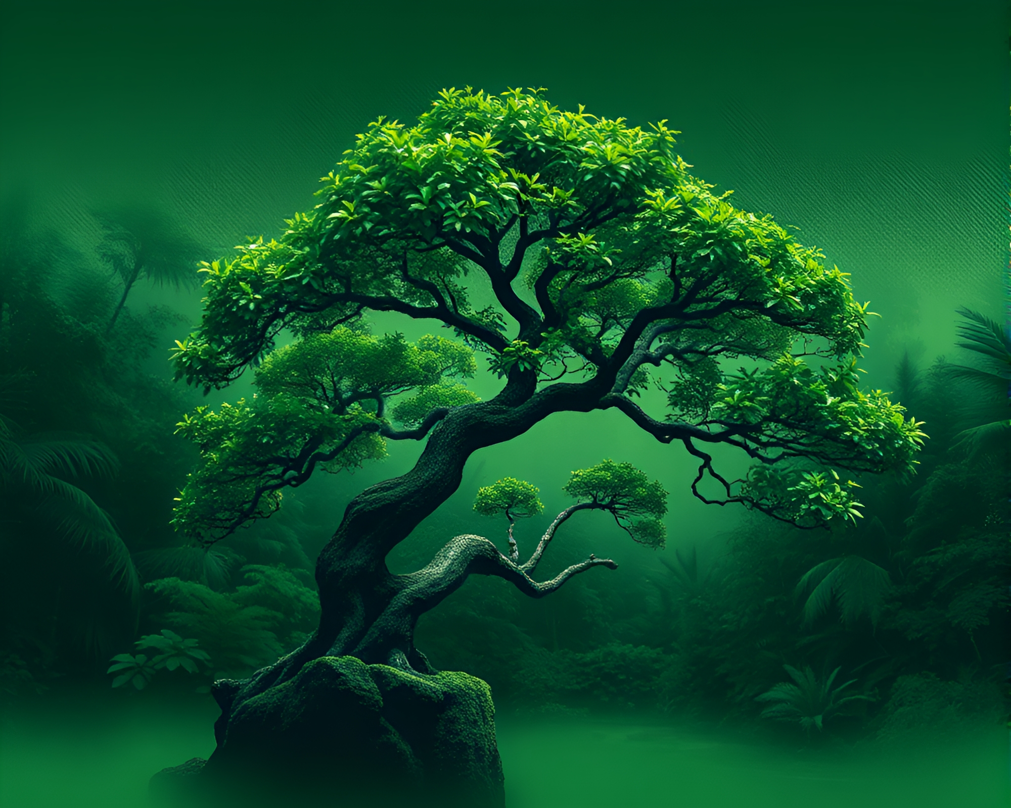 Bonsai Tree Serenity Embraced by Halftone Grid – free AI stock image