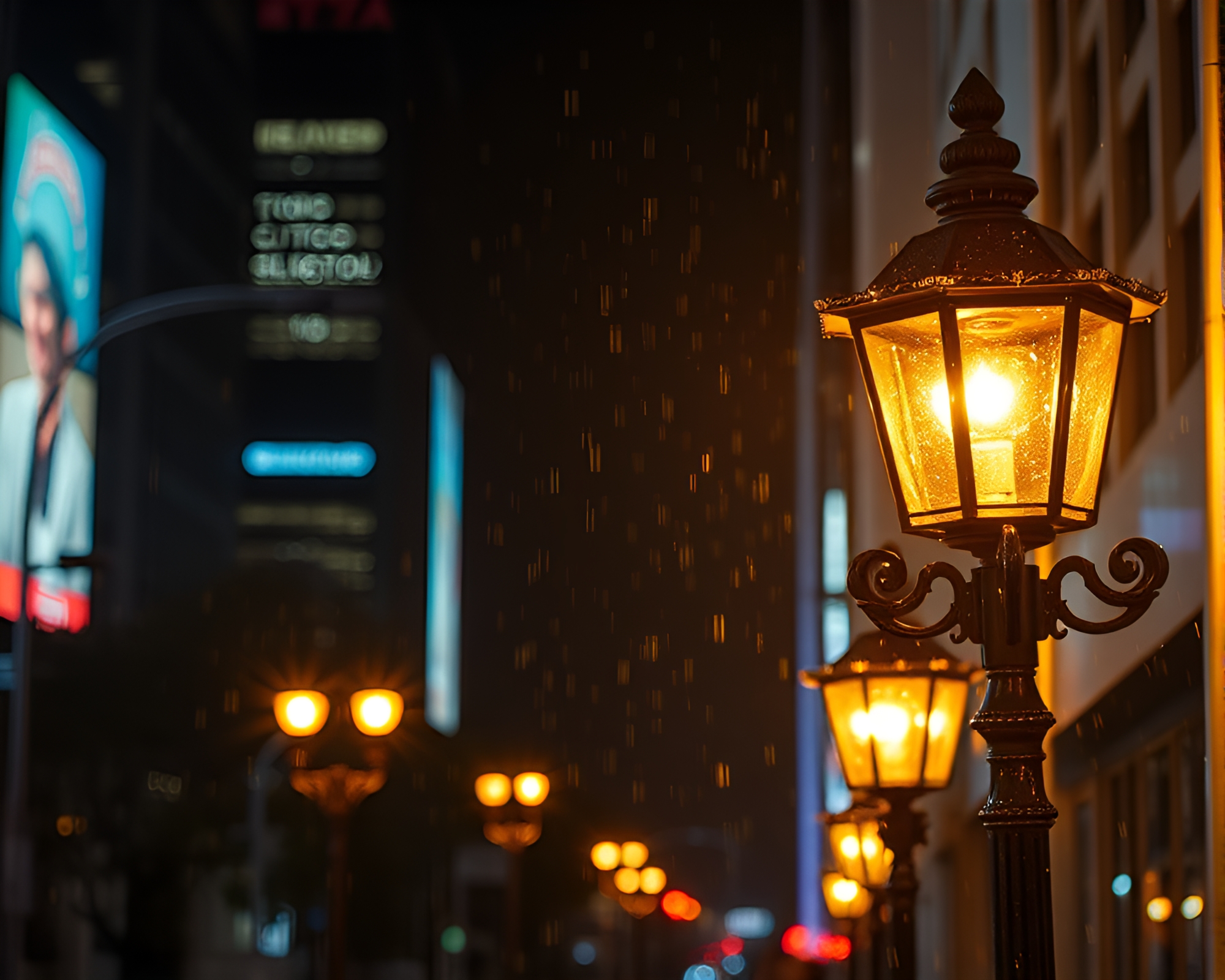 Neon-lit Cityscape with Cybernetic Overlays – free AI stock image