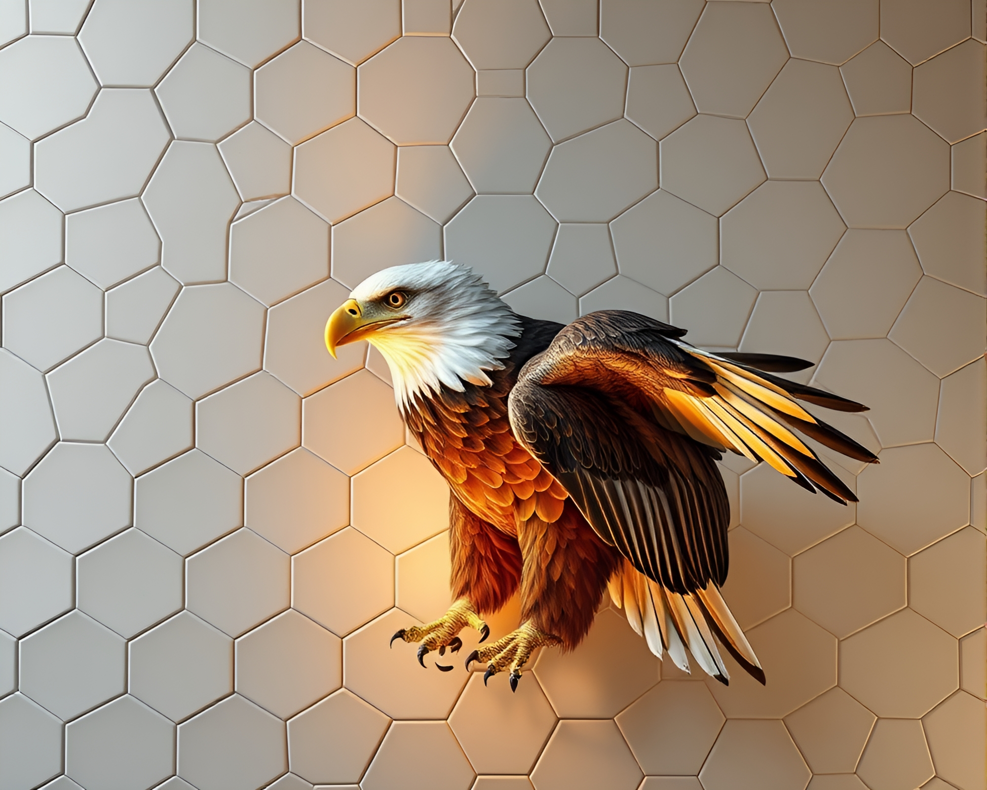 Eagle Amidst Hexagonal Tiling in Spotlight Contouring – free AI stock image
