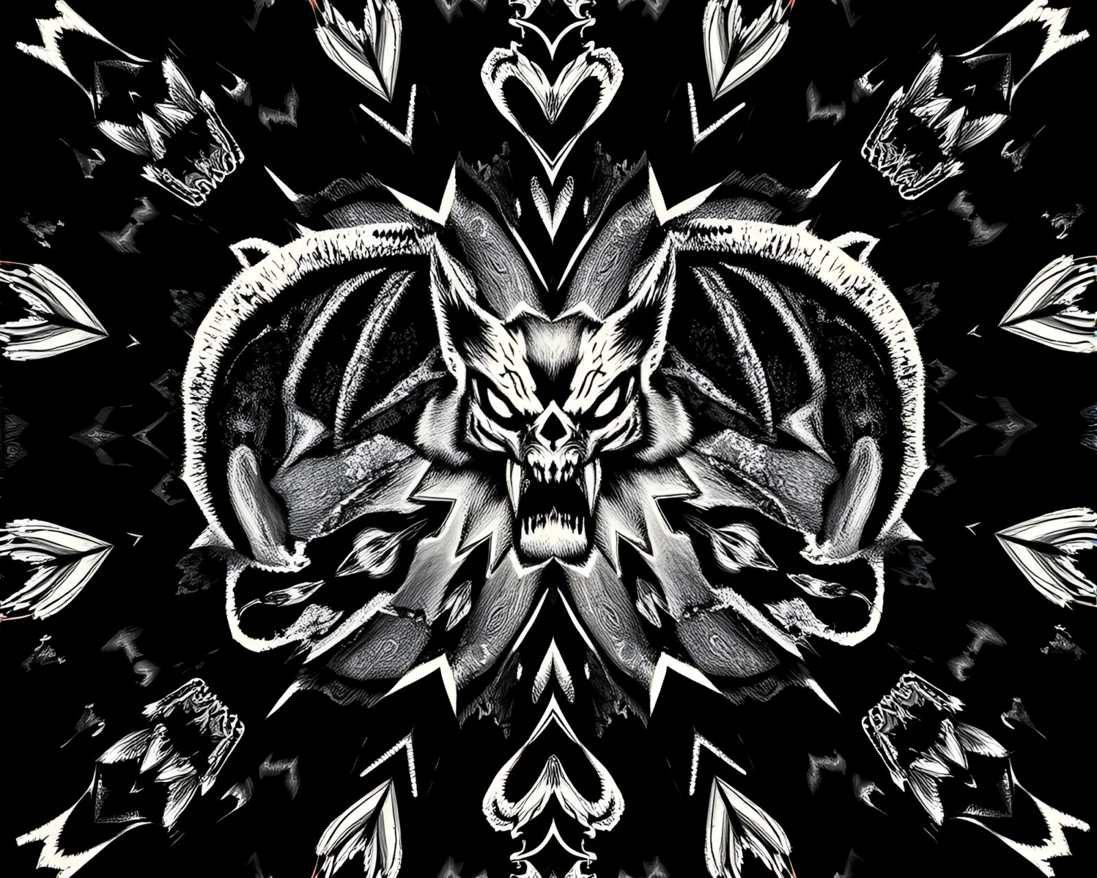 Three-headed dog in mesmerizing stitched noir pattern