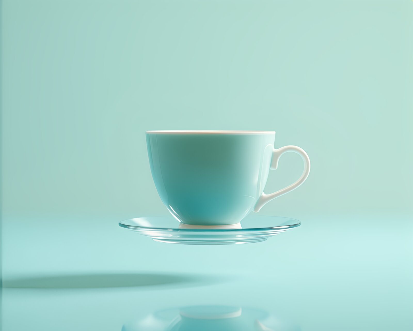 Surreal image of a floating teal tea cup