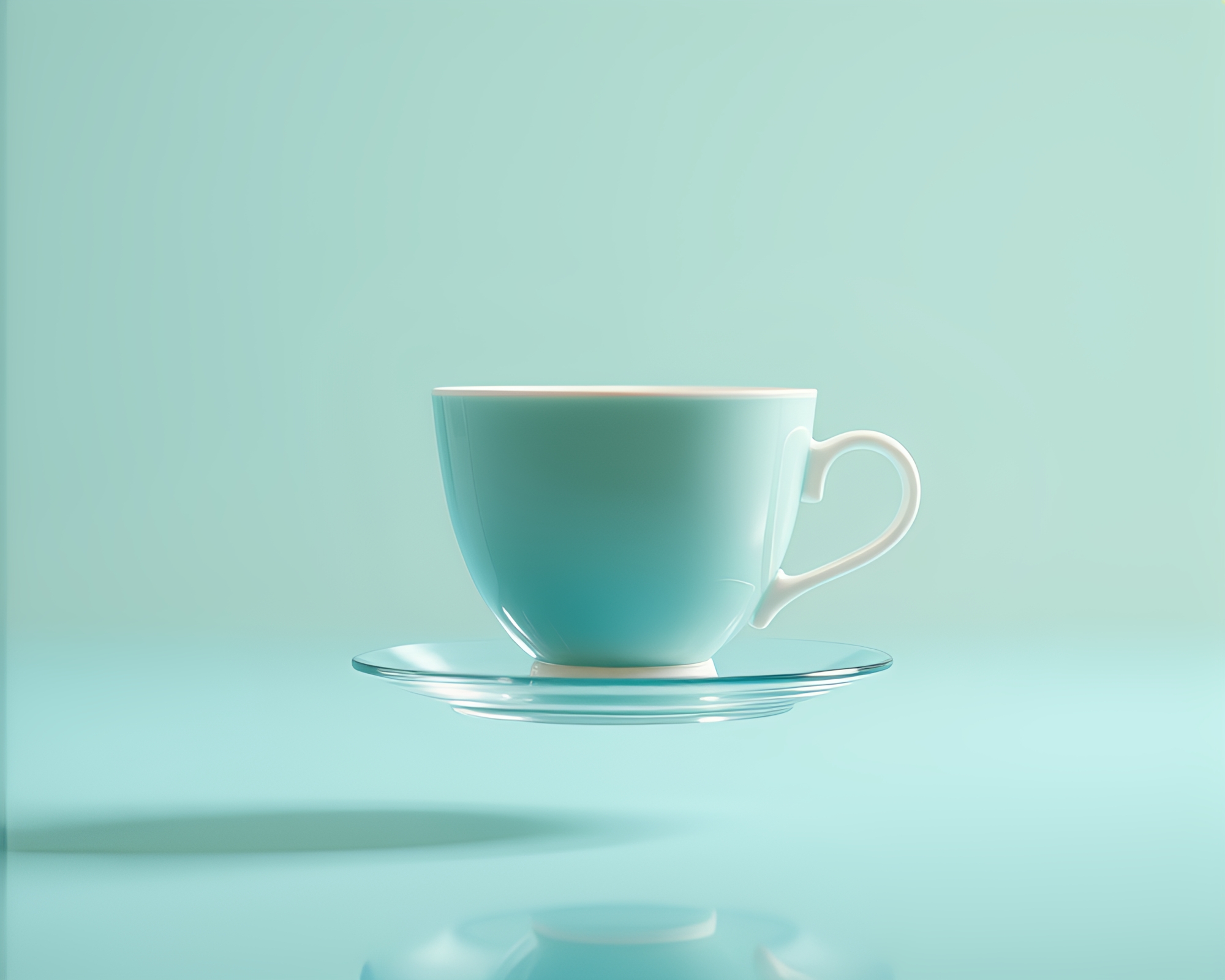 Tea Cup Floating in Teal Serenity – free AI stock image