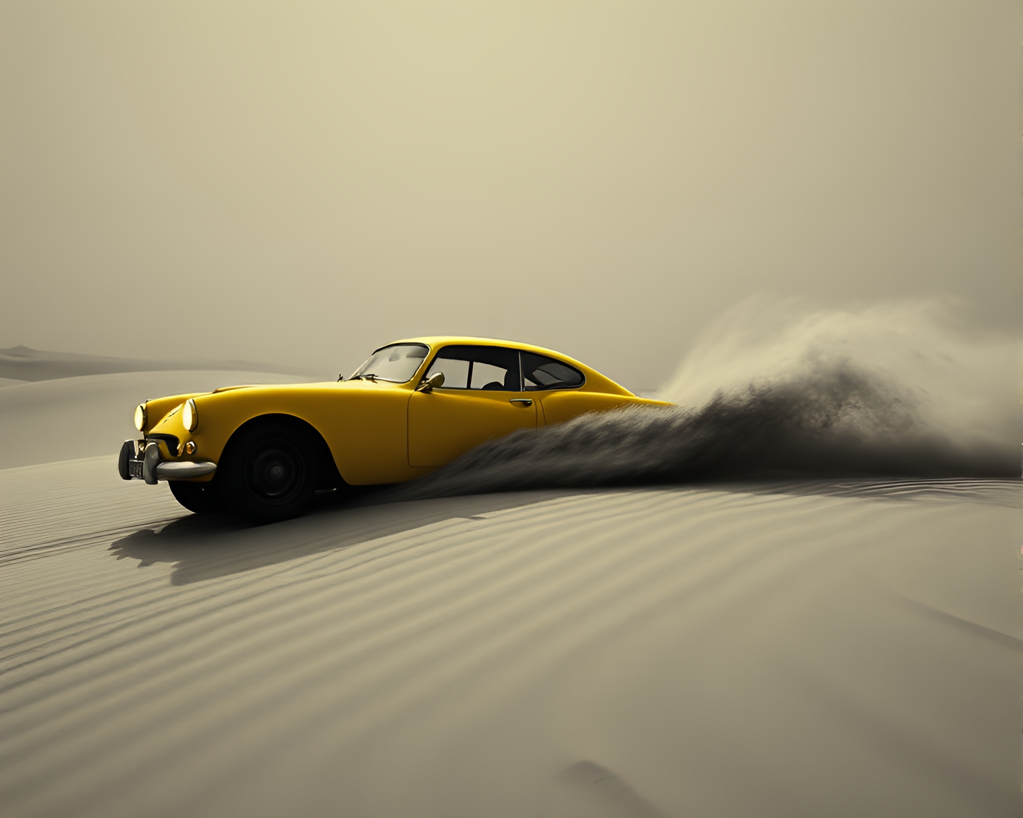 Flying car in sand swirl film noir – free AI stock image