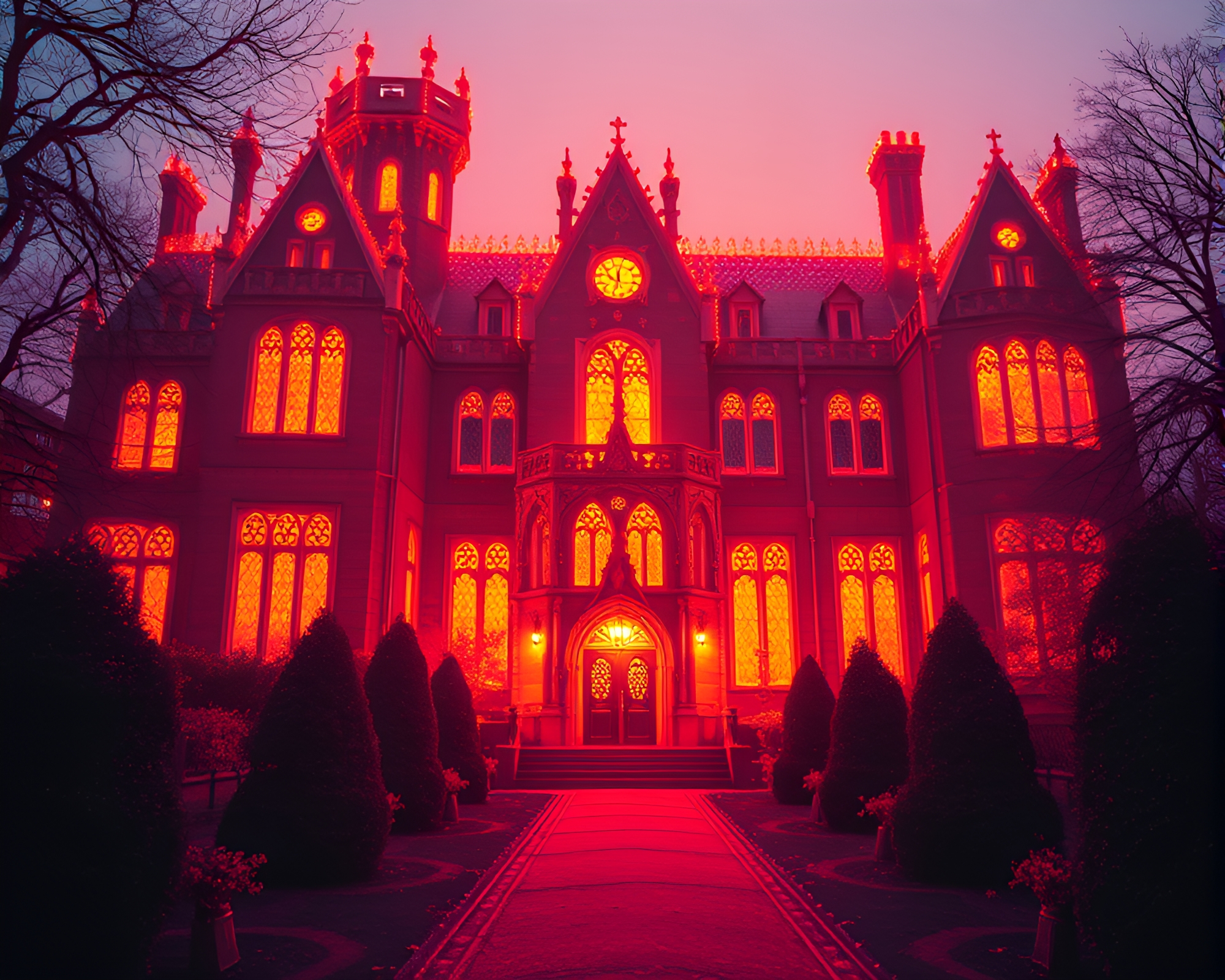 Neo-Gothic Mansion bathed in Infrared Light Painting – free AI stock image