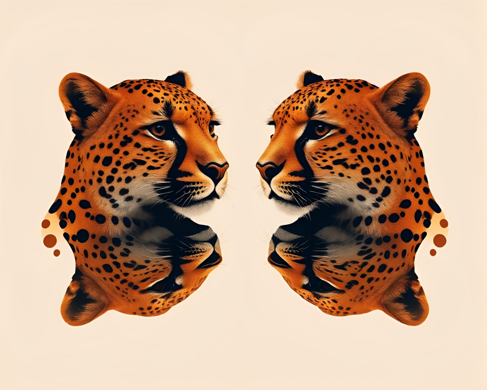 Stunning copper-toned stencil art of a cheetah's double reflection