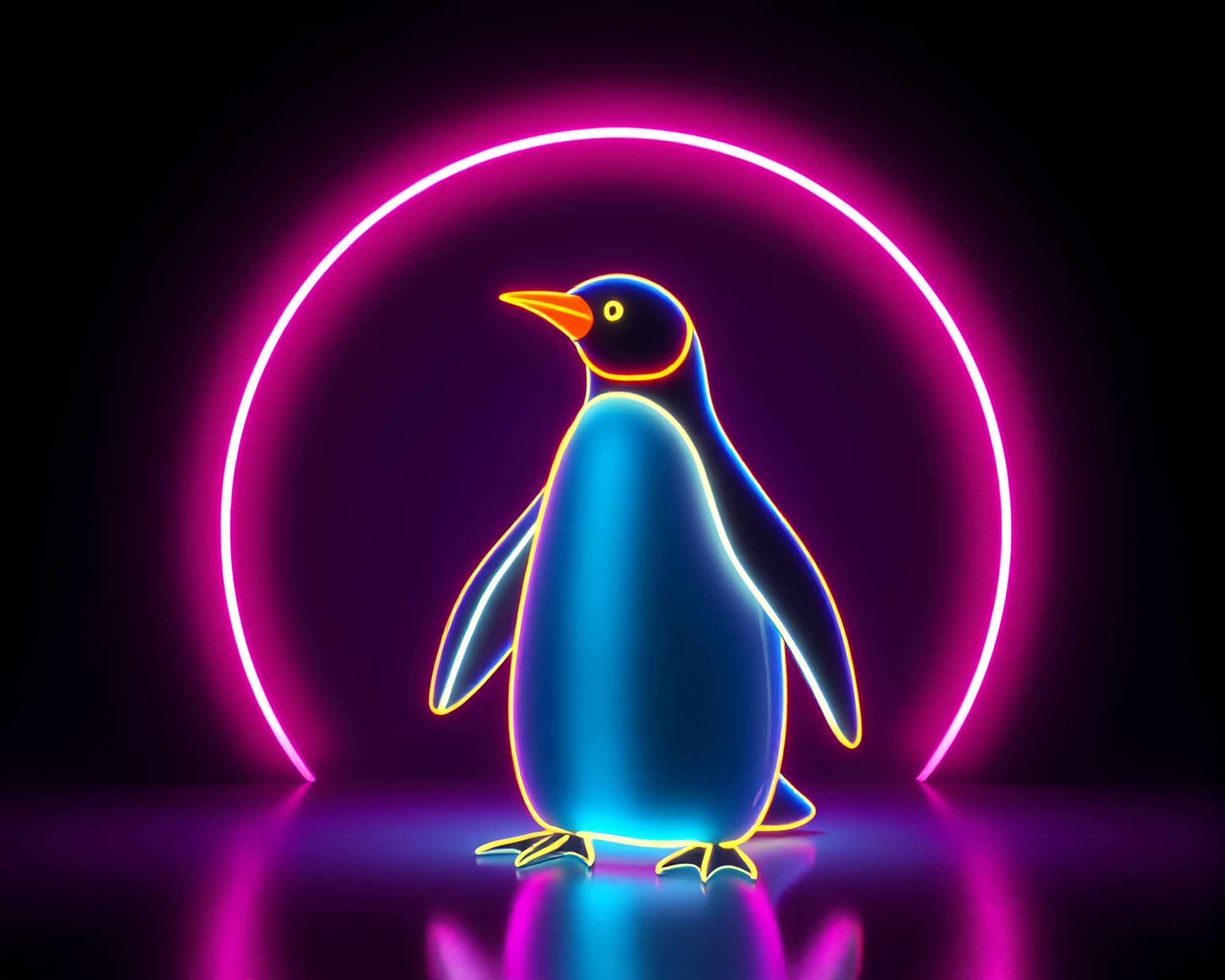 Neon-lit Penguin Oasis in Bright Midday Concept Art – free AI stock image