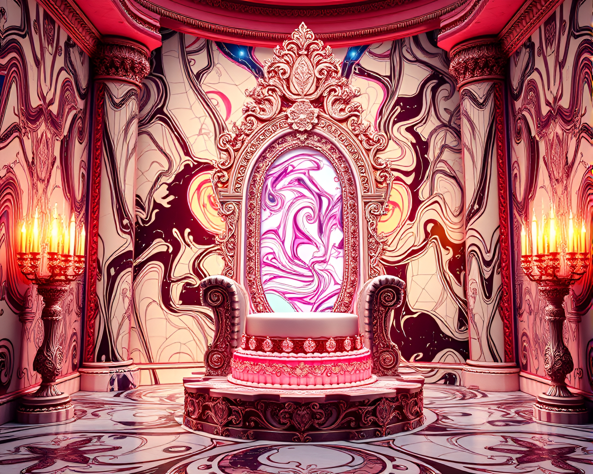 Enchanted Marbled Cake in Throne Room Glow – free AI stock image