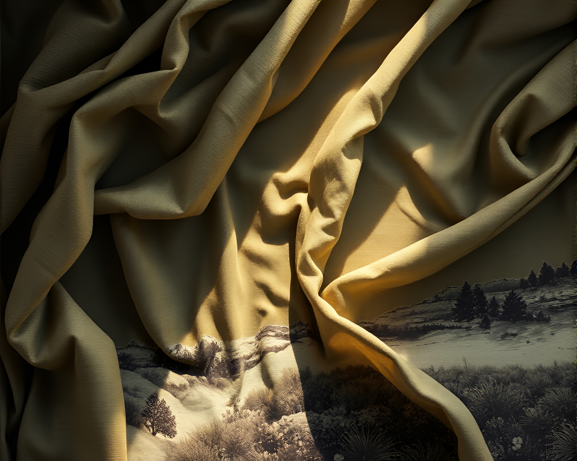 Enchanting Nymph Surrounded by Cascading Fabric Folds – free AI stock image