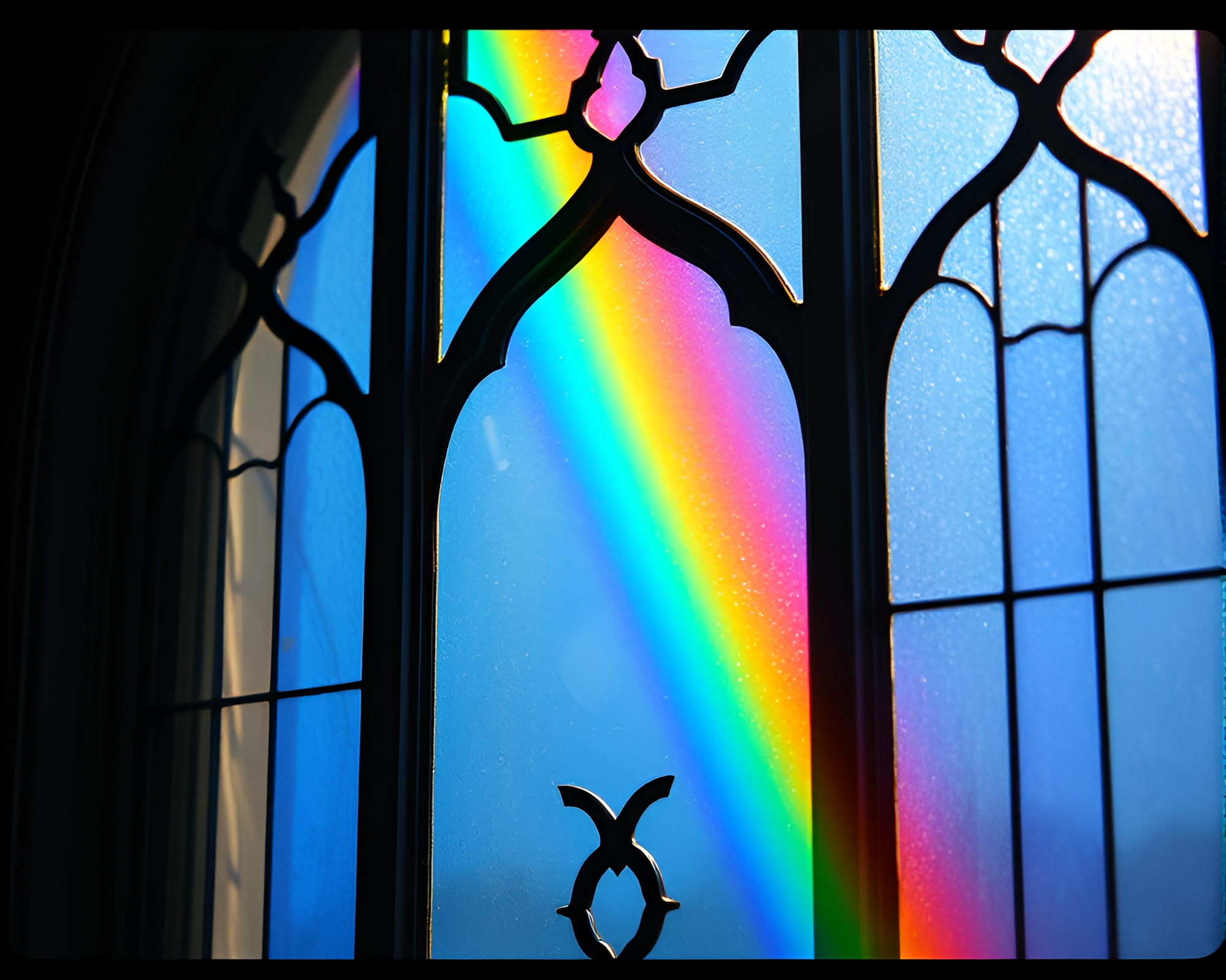 Stained-Glass Window Refracting Rainbow Light – free AI stock image