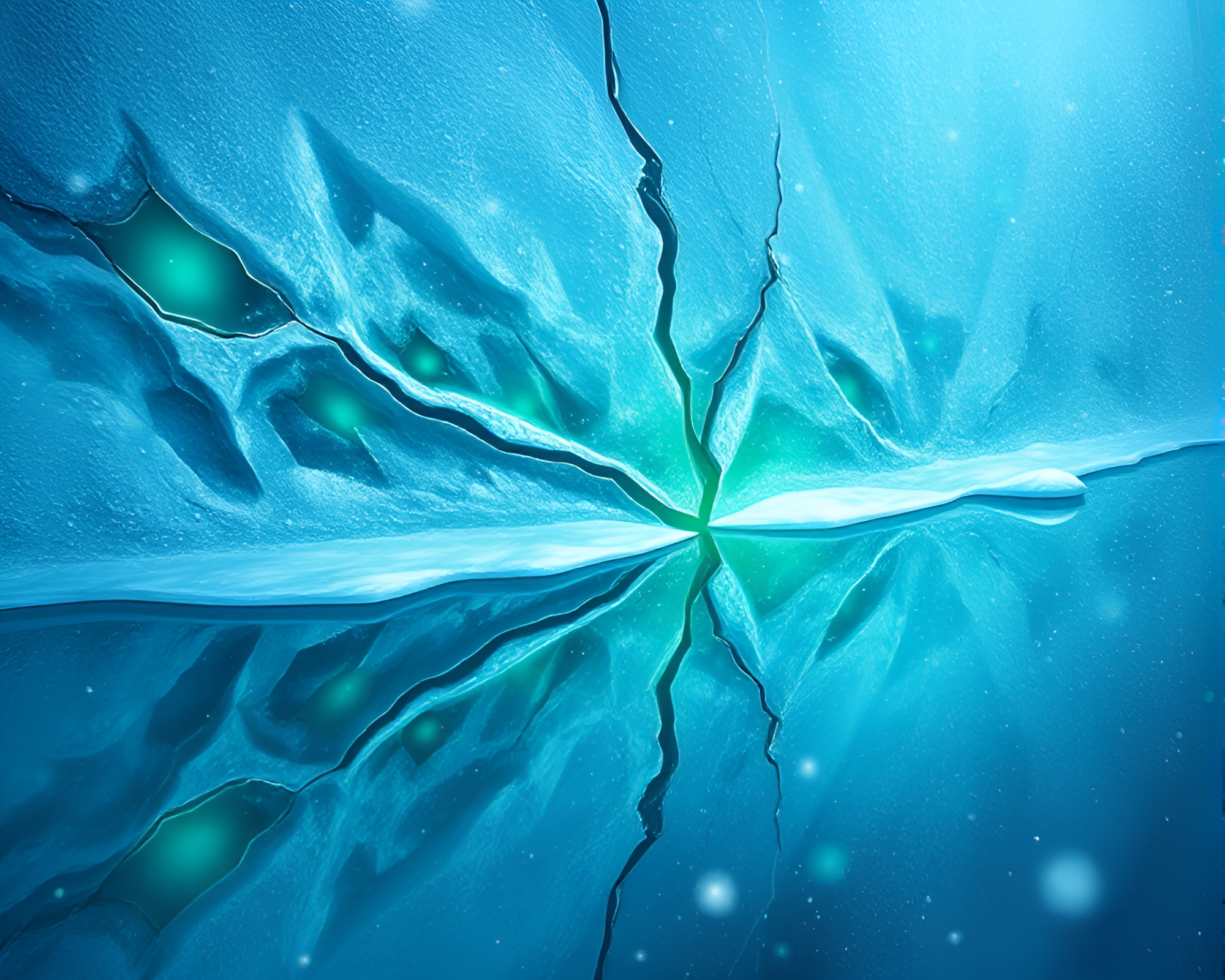 Emerald Ice Reflection Crack in Winter Wonderland – free AI stock image