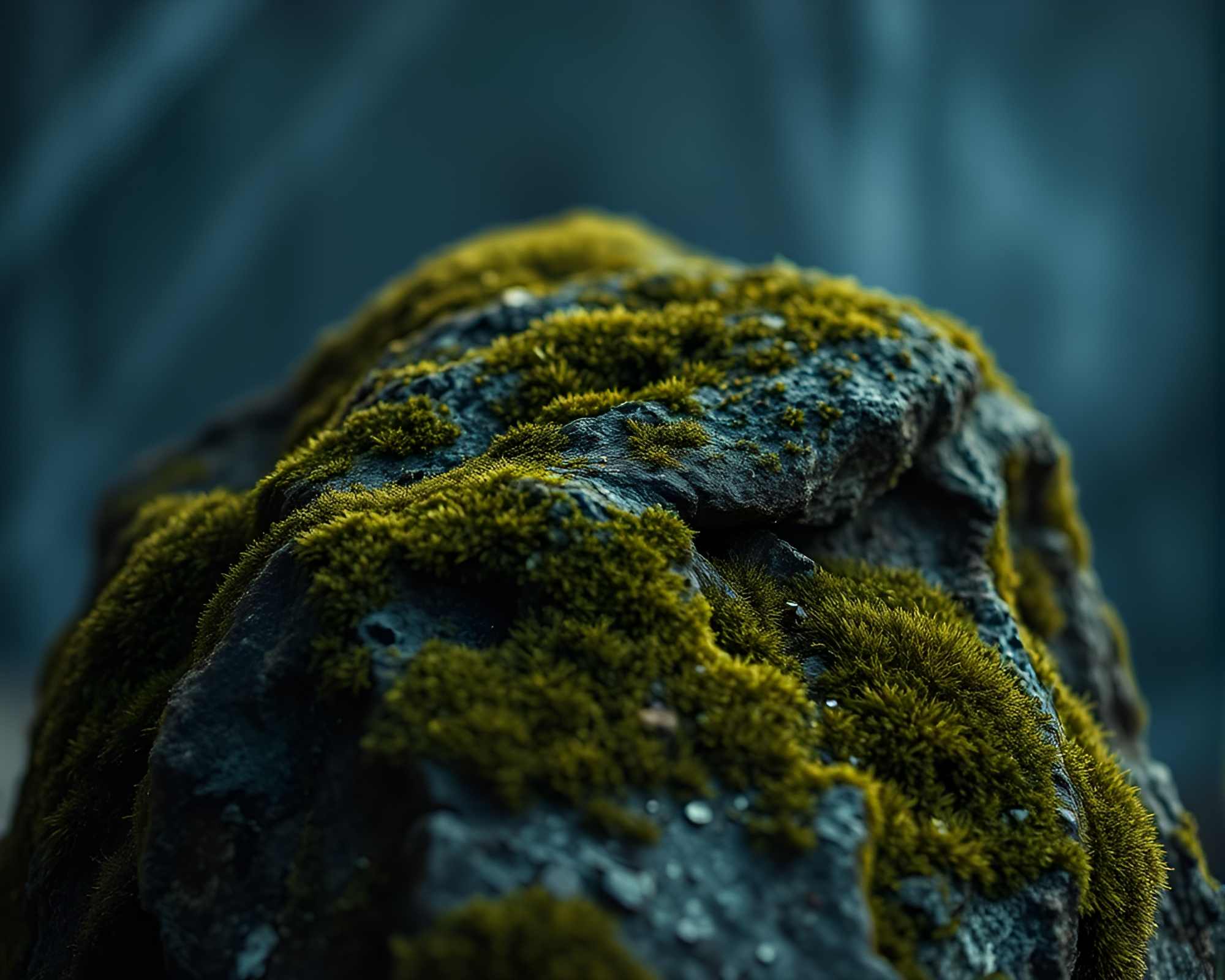 Moss-covered rock framed by chalkboard smudges – free AI stock image