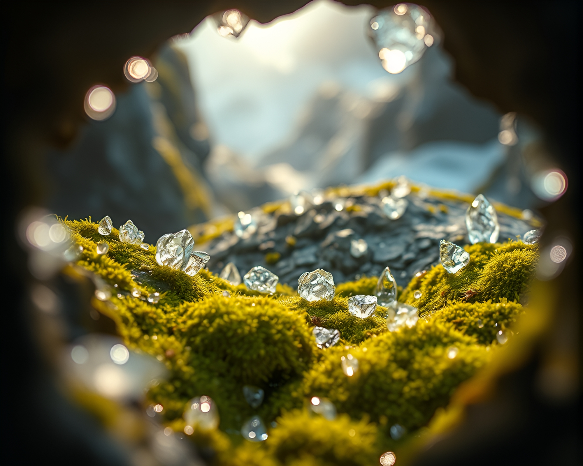 Ice Crystal Moss: Utopian Lens Vignette – free AI stock image