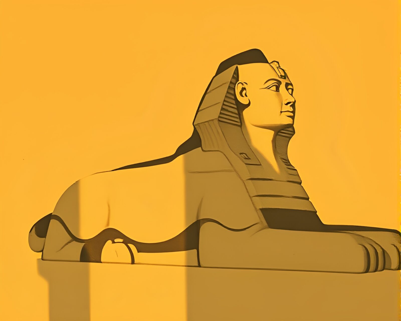Sphinx statue with stencil shadows in soft morning glow