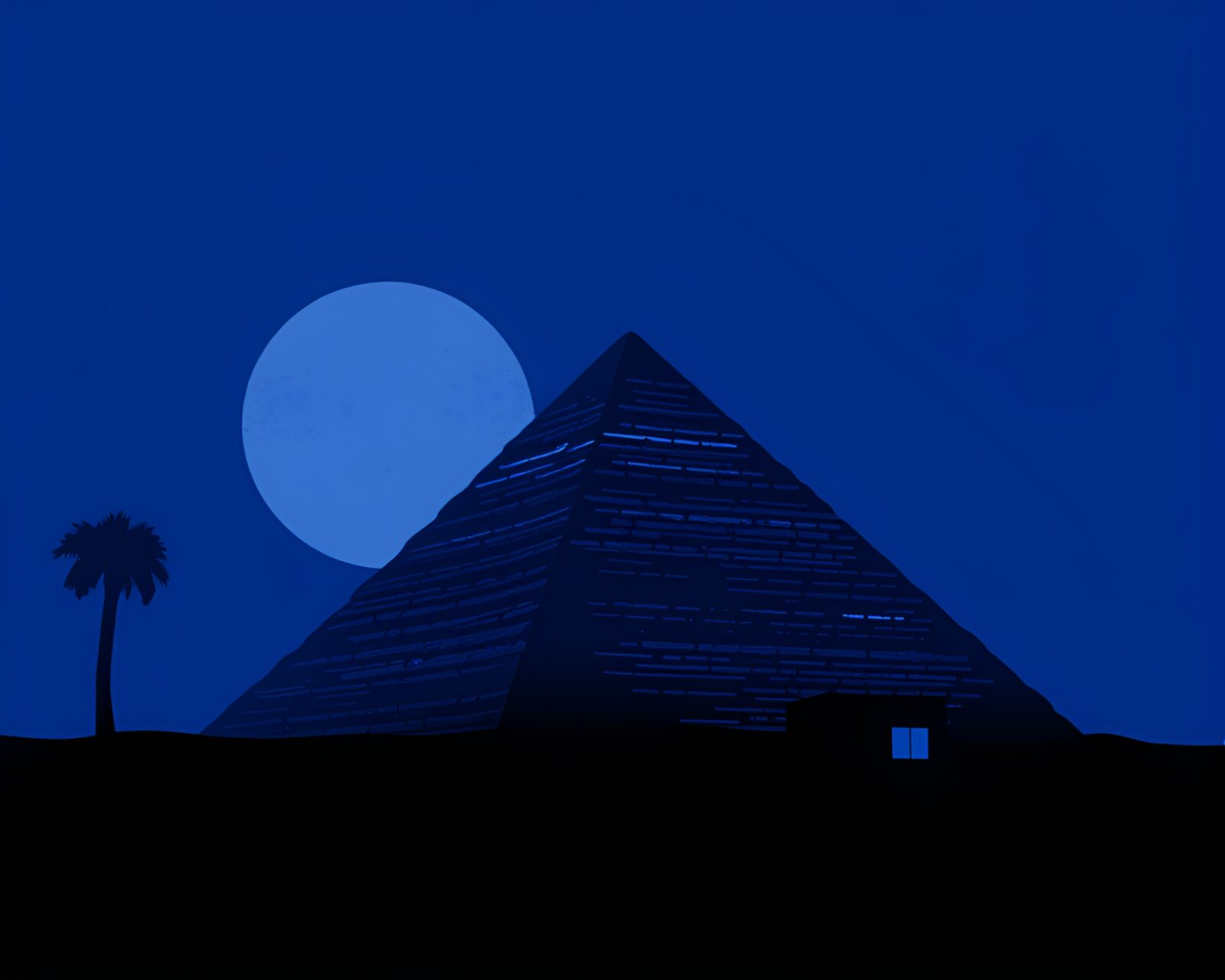 Abstract silhouette illustration of pyramid in vibrant cobalt blue