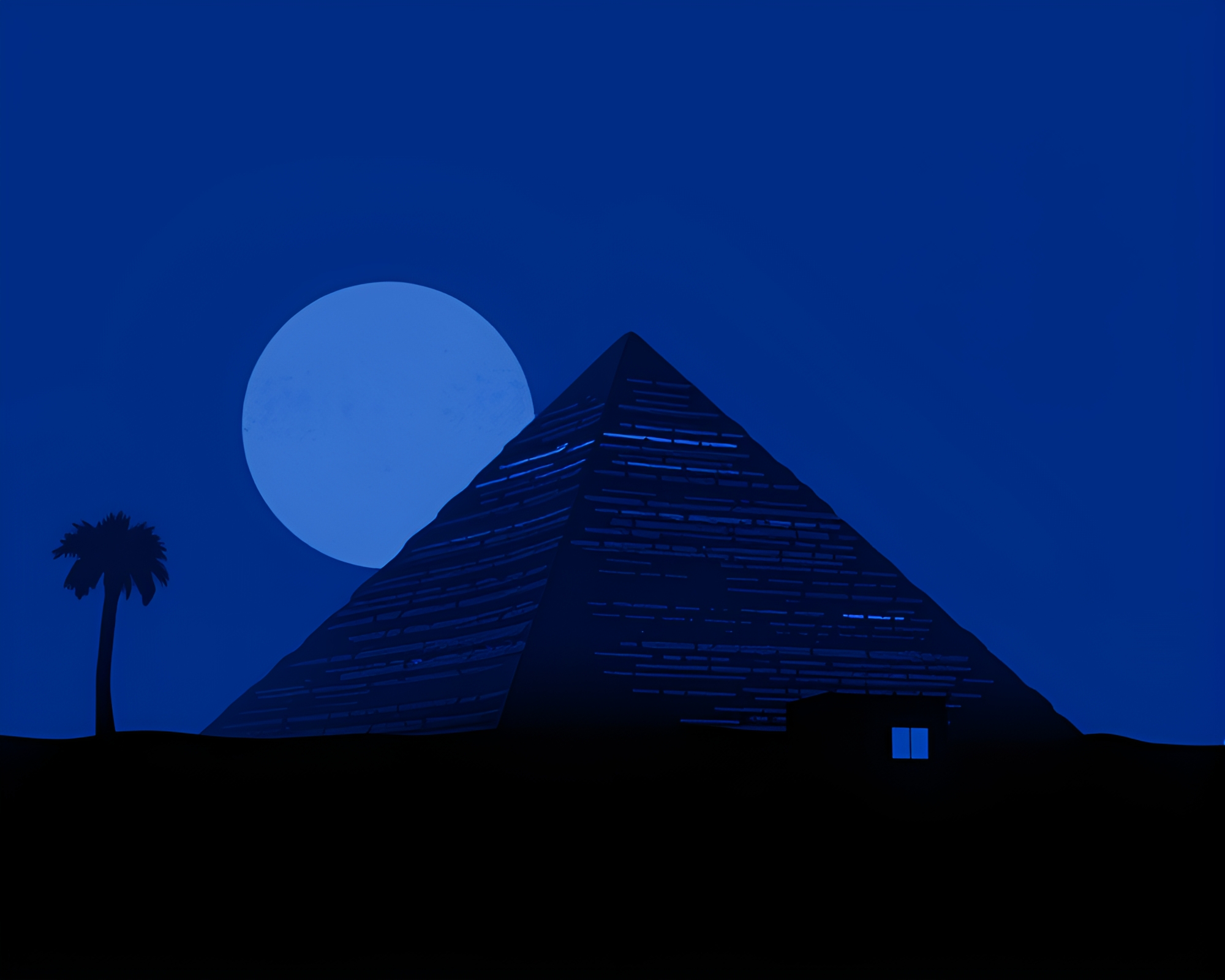 Geometric Pyramid Silhouette in Cobalt Blue Hatching – free AI stock image