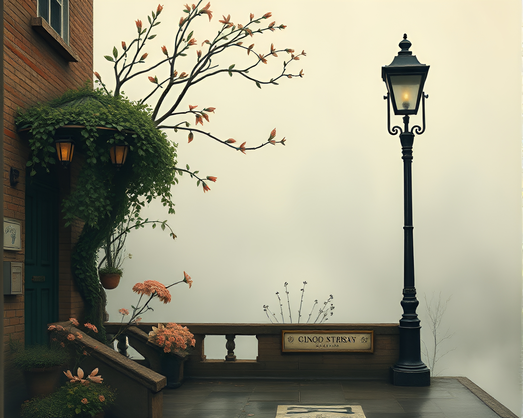 Botanical Street Art: Antique Sextant in Misty Atmosphere – free AI stock image
