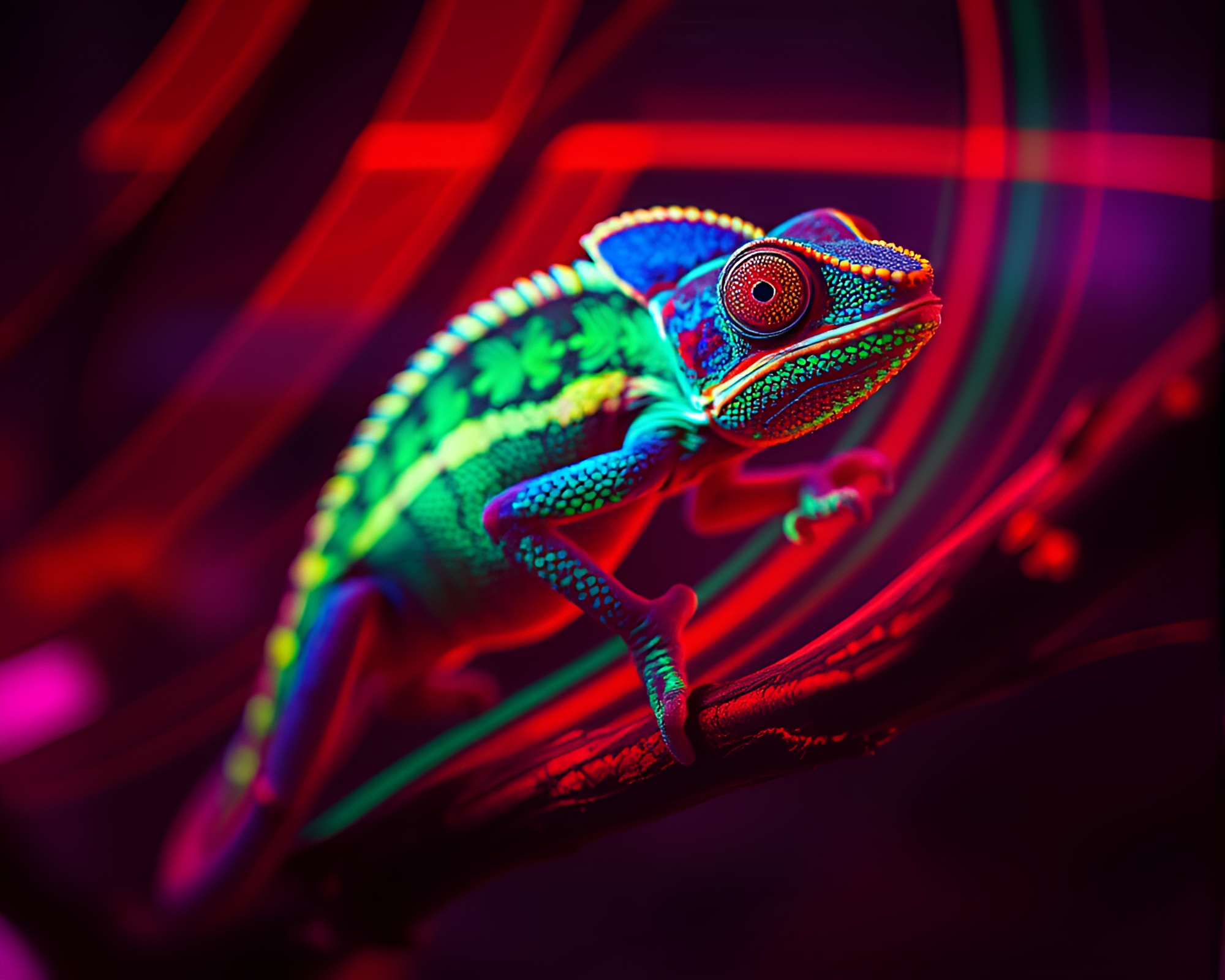 Neon Chameleon in Motion Blur Flicker – free AI stock image