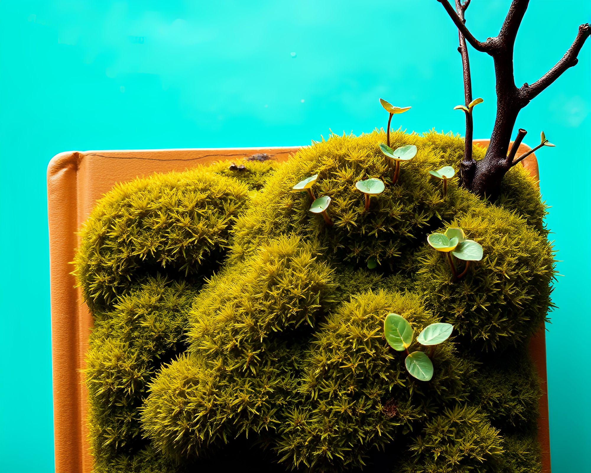 Lush Moss Dreamscape: Turquoise Pop Art Fantasy – free AI stock image