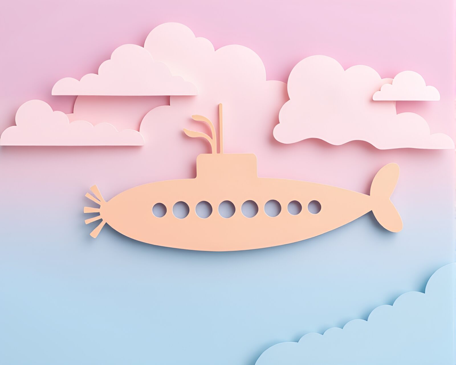 Paper cutout style underwater scene with soft pastel colors