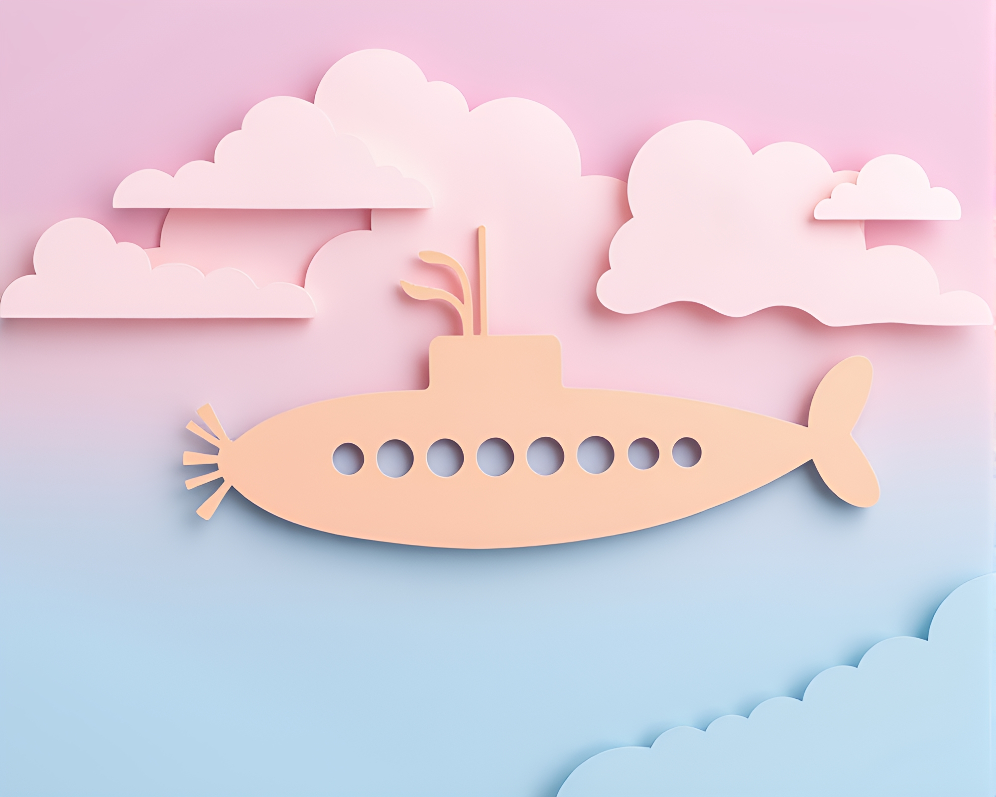 Submarine exploring pastel underwater cloud formations – free AI stock image