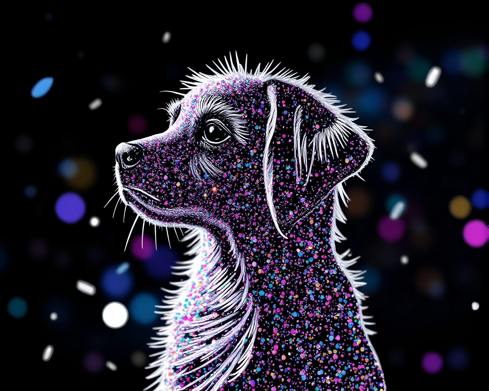 Holographic Pet in Color Burst Silhouette Illustration – free AI stock image