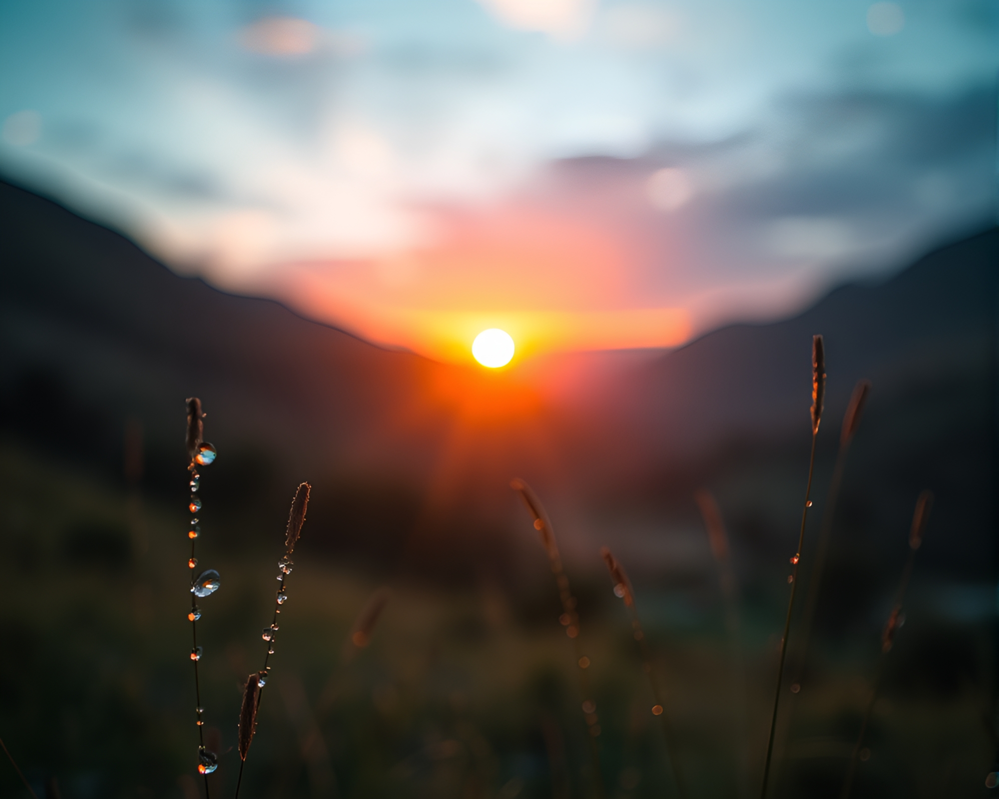 Golden Valley Dew Drops at Sunset – free AI stock image