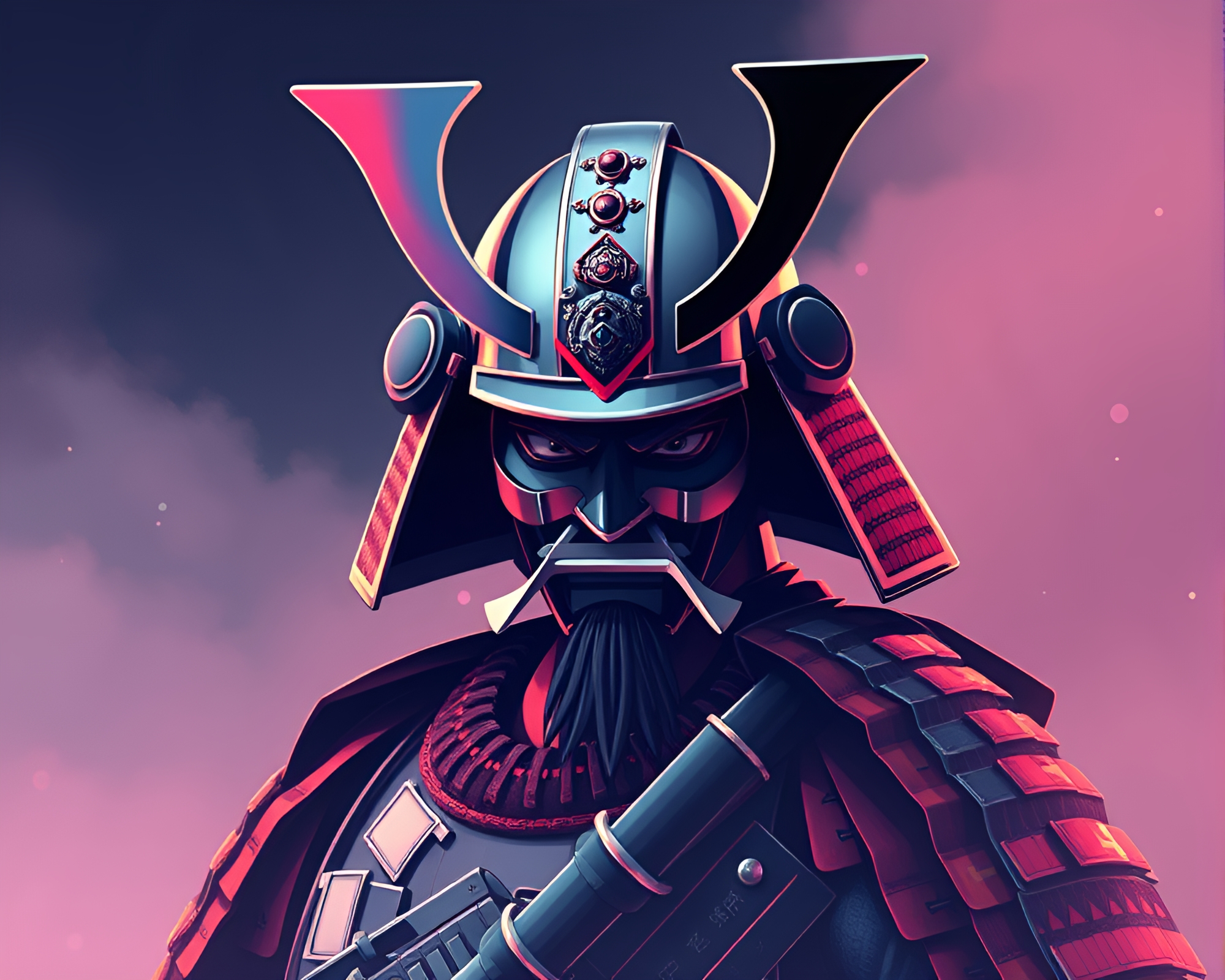 Chrome Reflection: Samurai Warrior in Pastel Pixel Art – free AI stock image