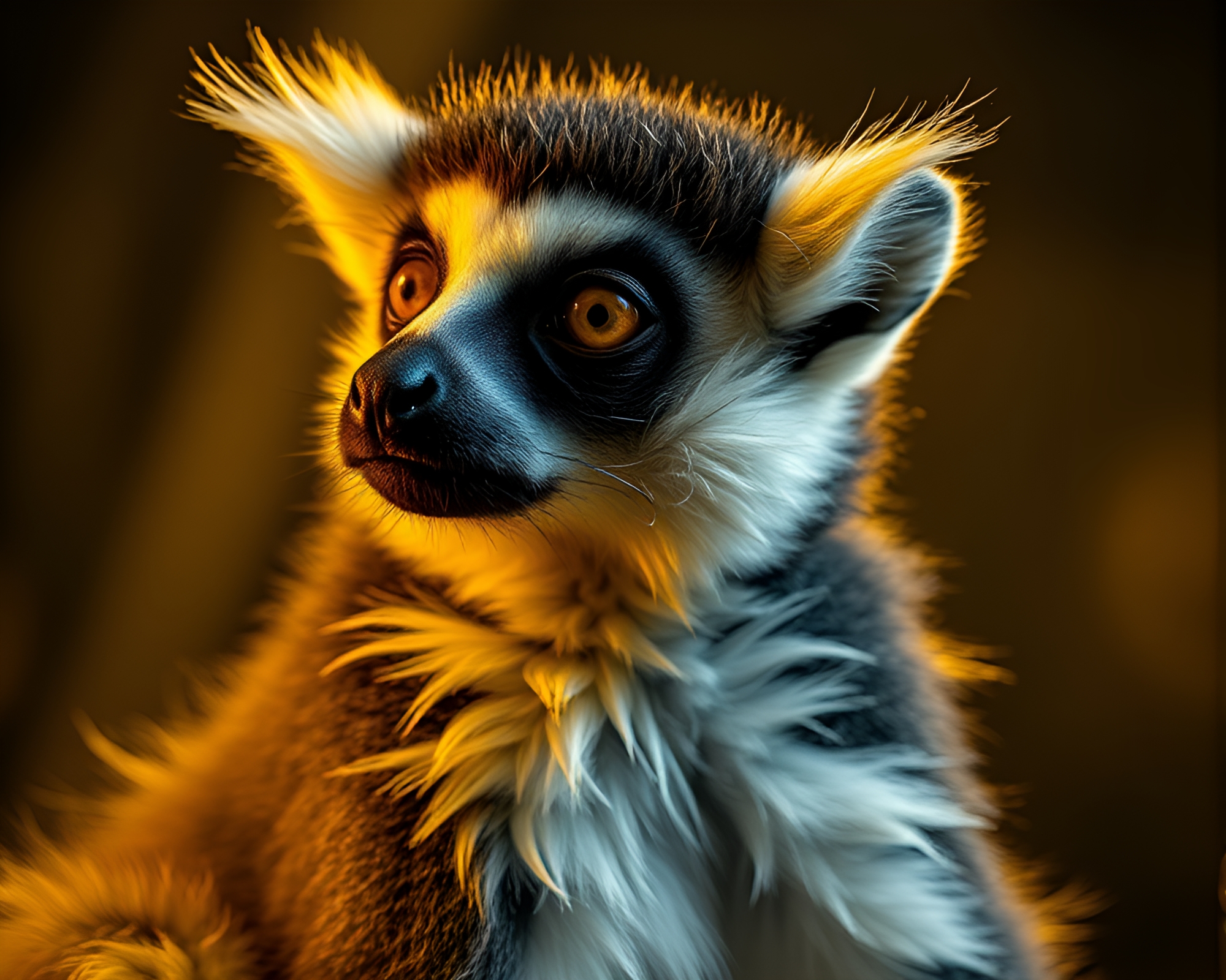 Lemur Feather Dusting under Neon Yellow Glow – free AI stock image
