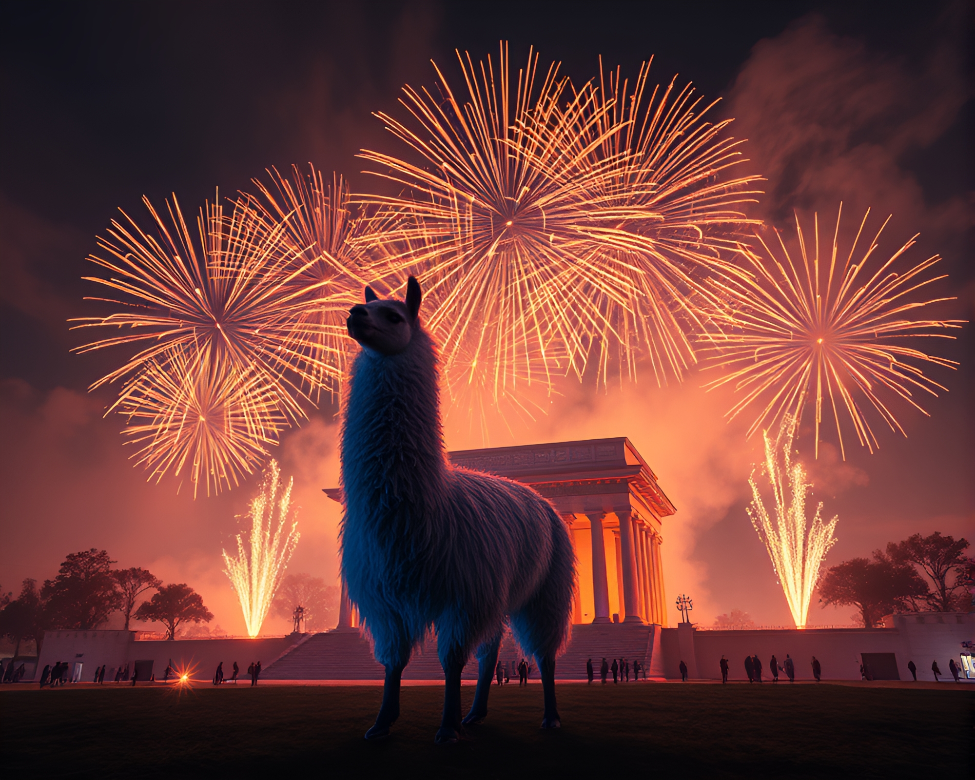 Llama in Indigo Mystery Fireworks Display – free AI stock image