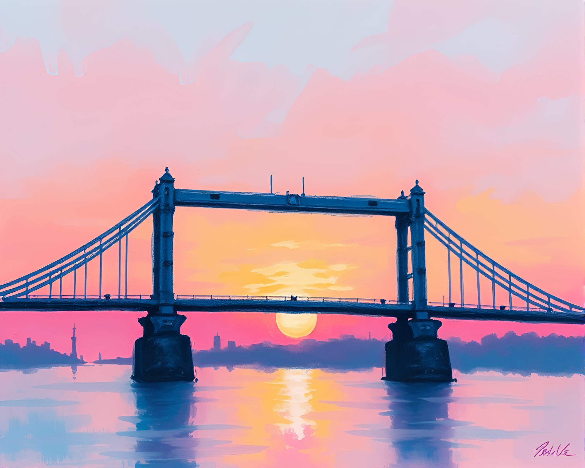 Acrylic Sunrise on Glass Bridge Silhouette – free AI stock image