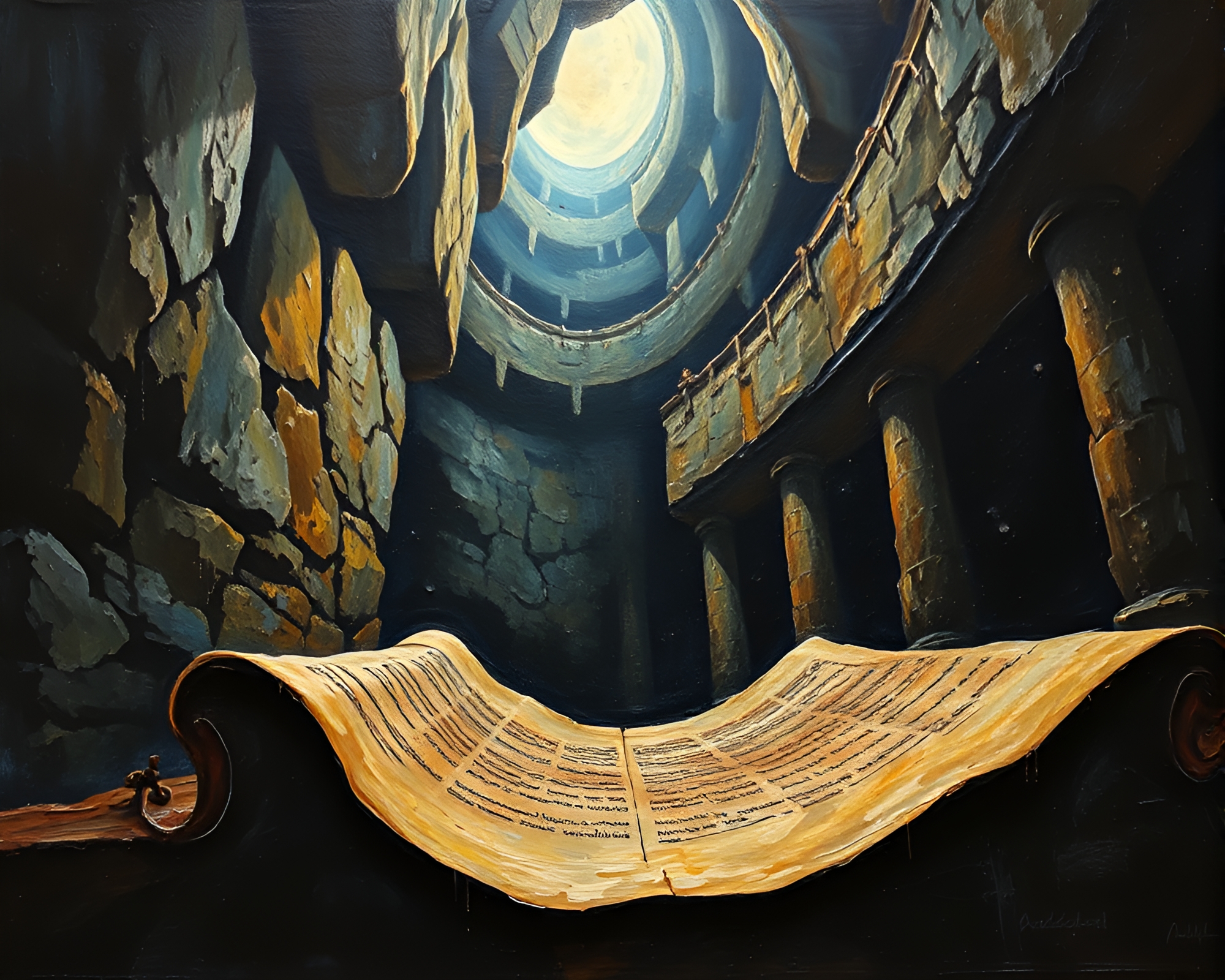Ancient Scroll Unfolding in Dramatic Lighting – free AI stock image
