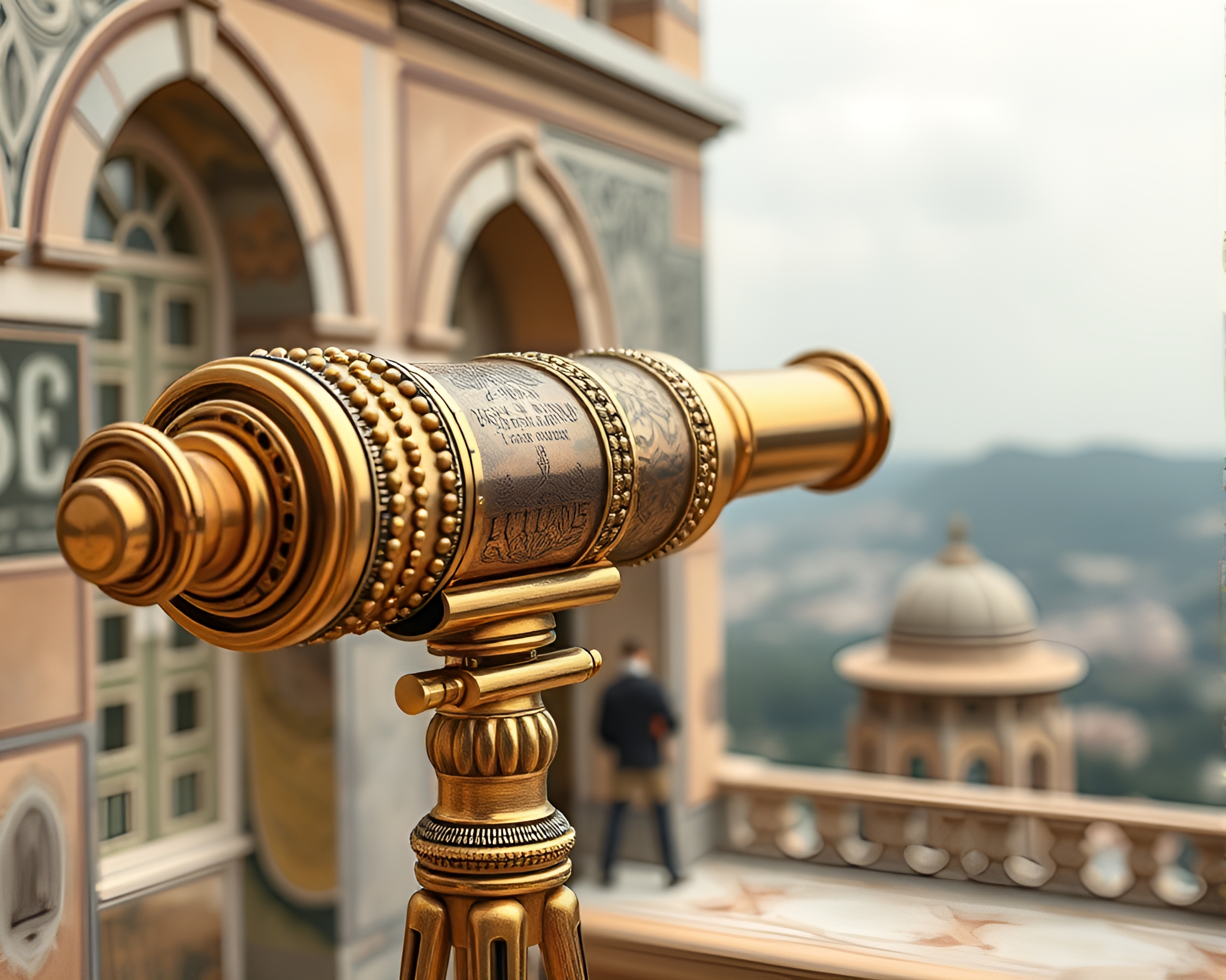 Brass Telescope with Beadwork Accents in Architectural Rendering – free AI stock image
