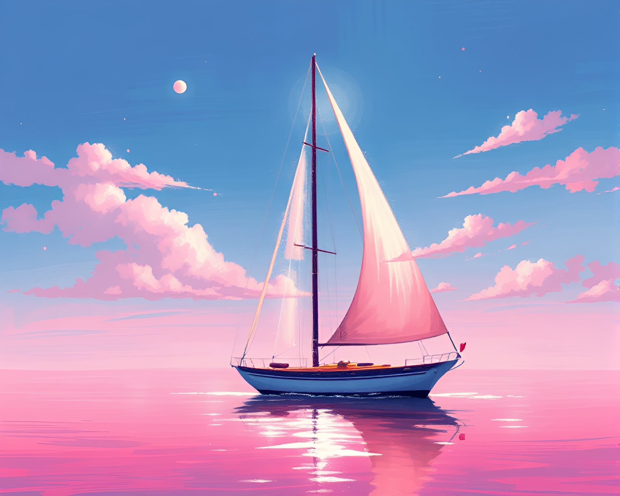 Blush Pink Solar Sailboat Palette Knife Painting – free AI stock image