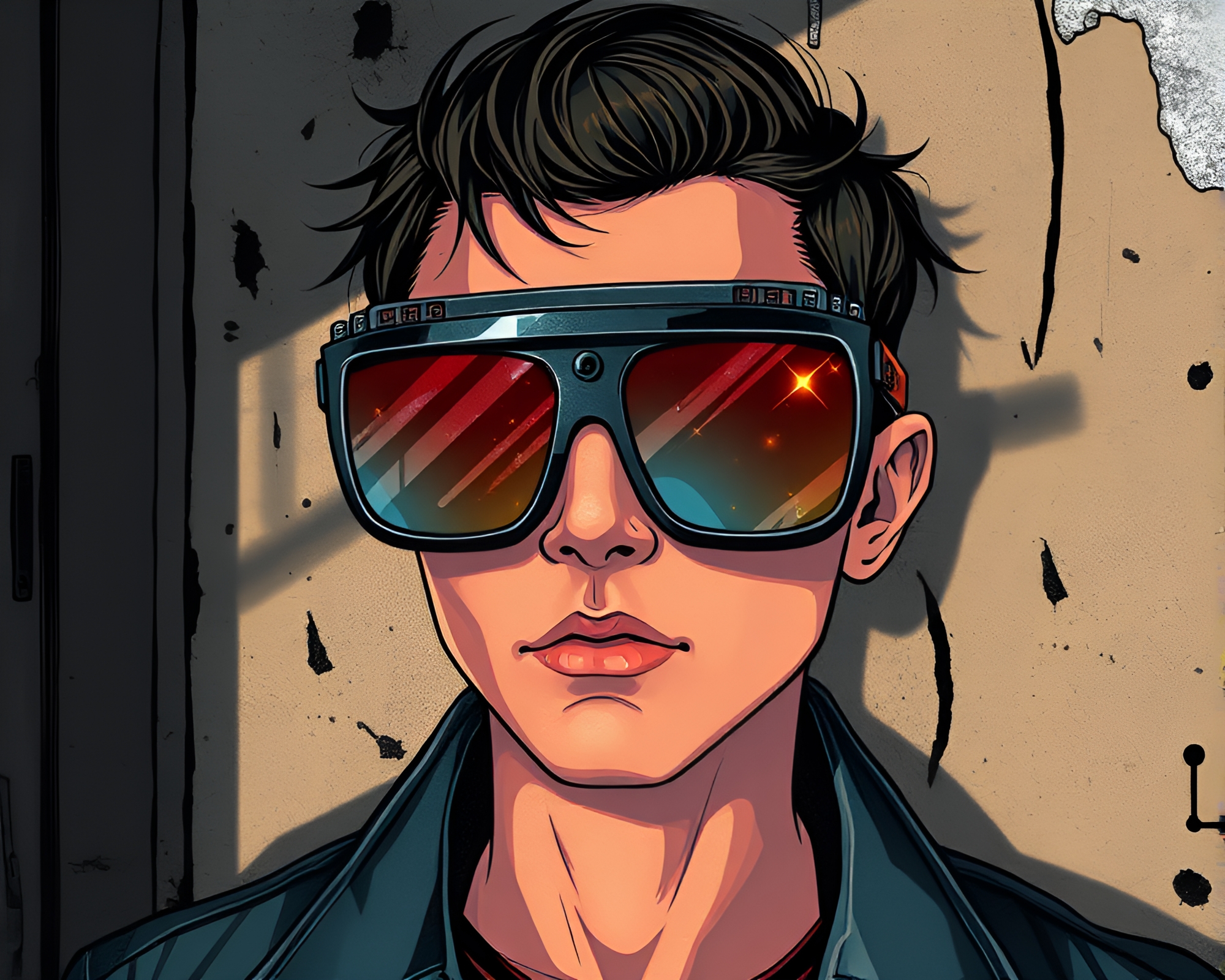 Silver Accented AR Glasses in Cyberpunk Attic Shadow – free AI stock image
