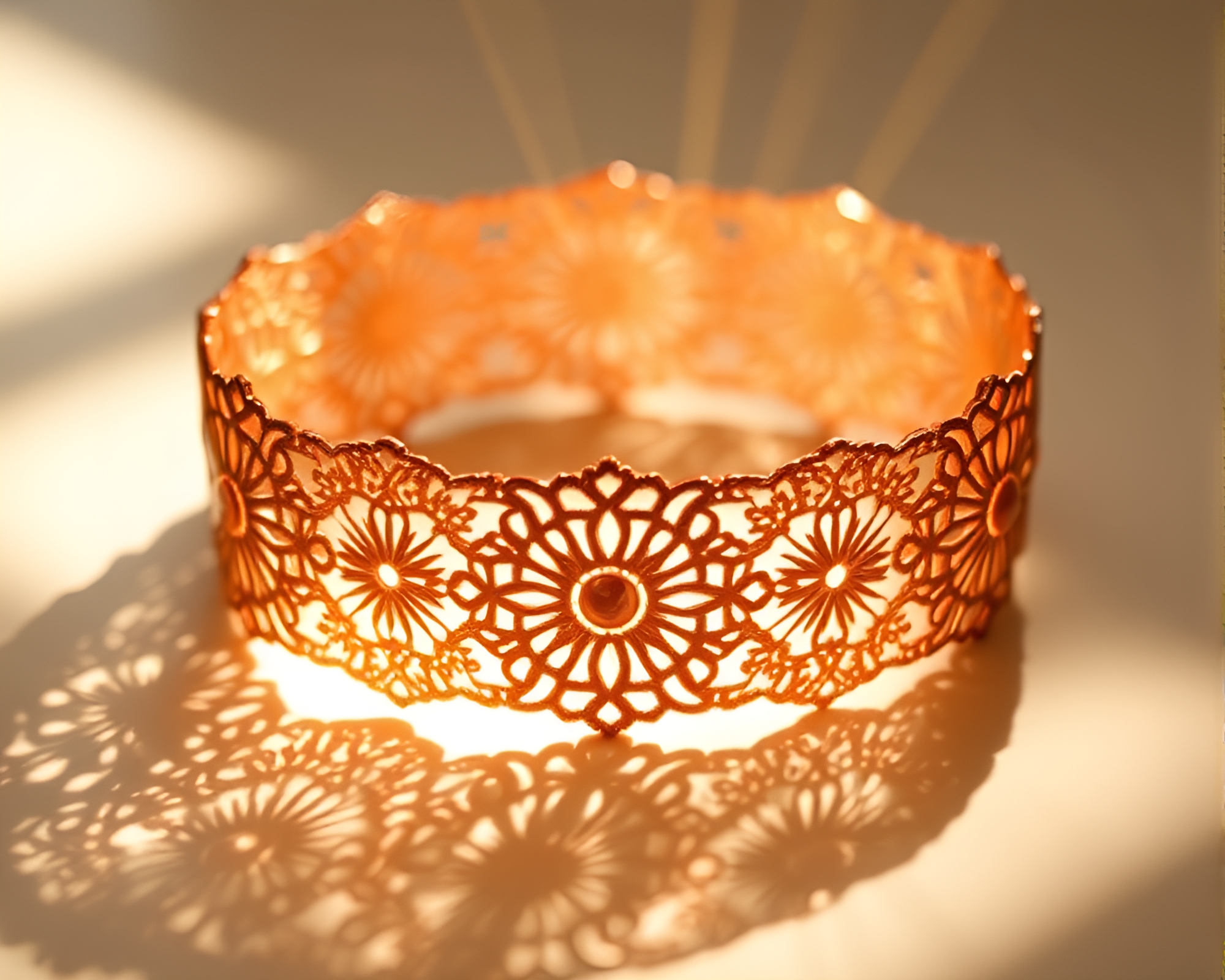 Intricate Bracelet Design Bathed in Sepia Sunbeam Rays – free AI stock image