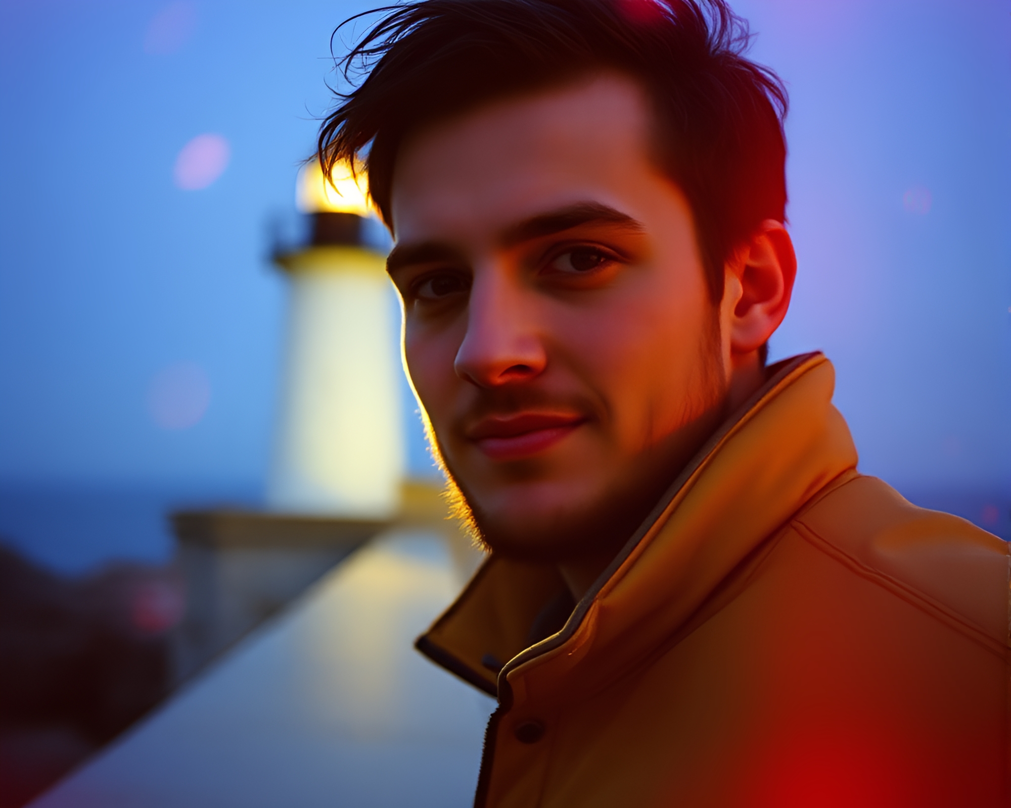 Serene Lighthouse Encounter at Dusk – free AI stock image