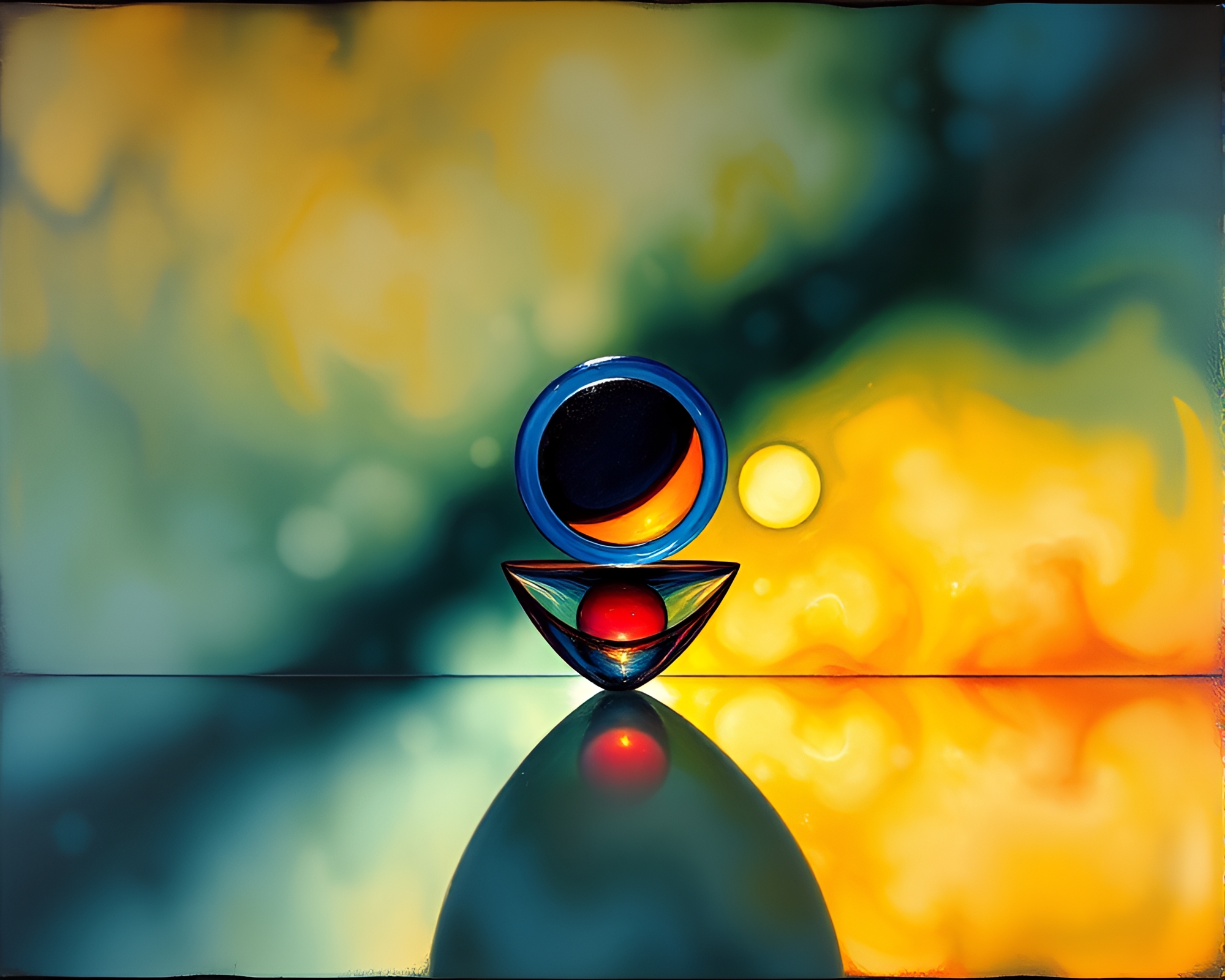 Murano Glass Eclipse: Asymmetrical Balance Tempera Painting – free AI stock image