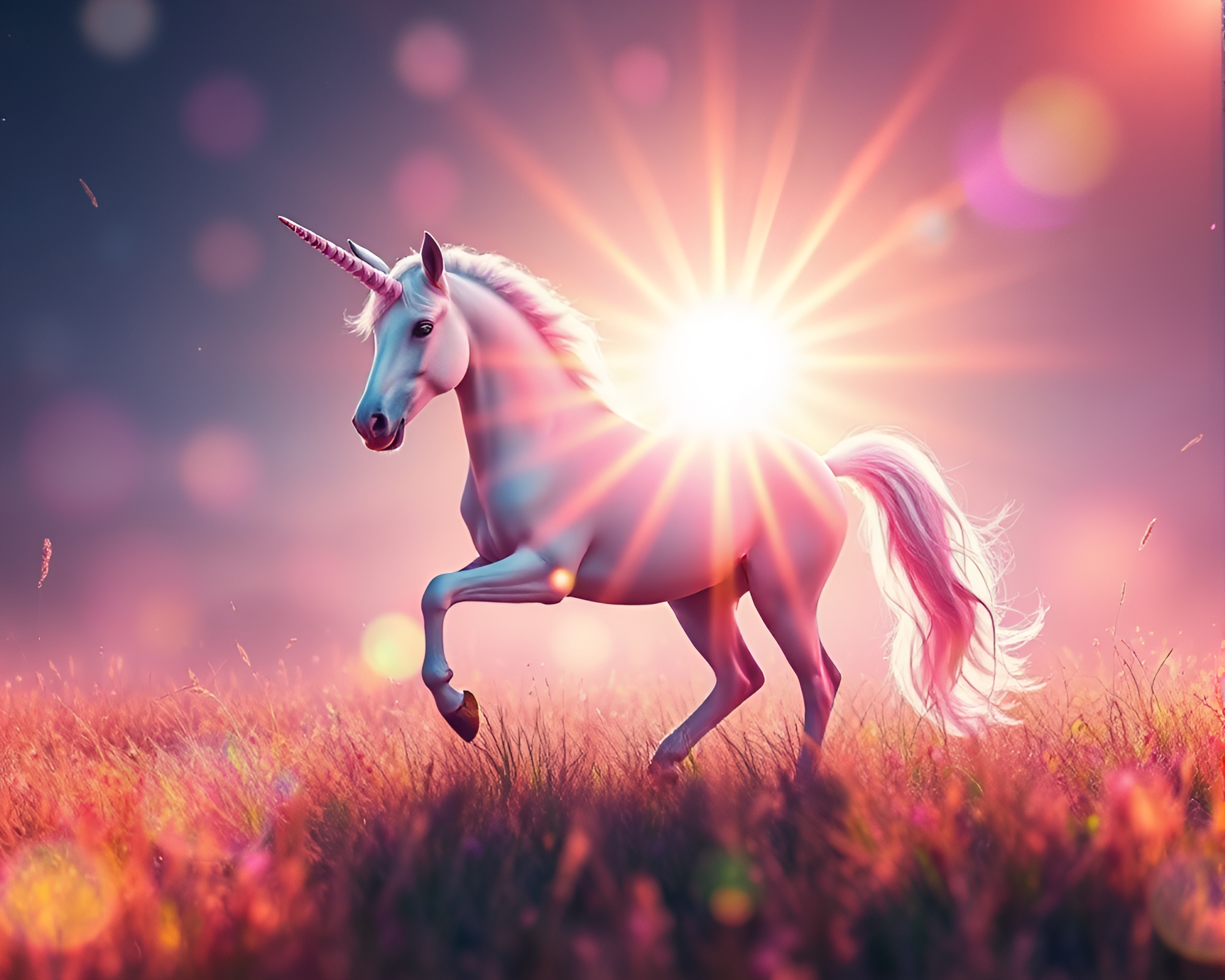 Majestic Unicorn in Solar Flare Glow – free AI stock image